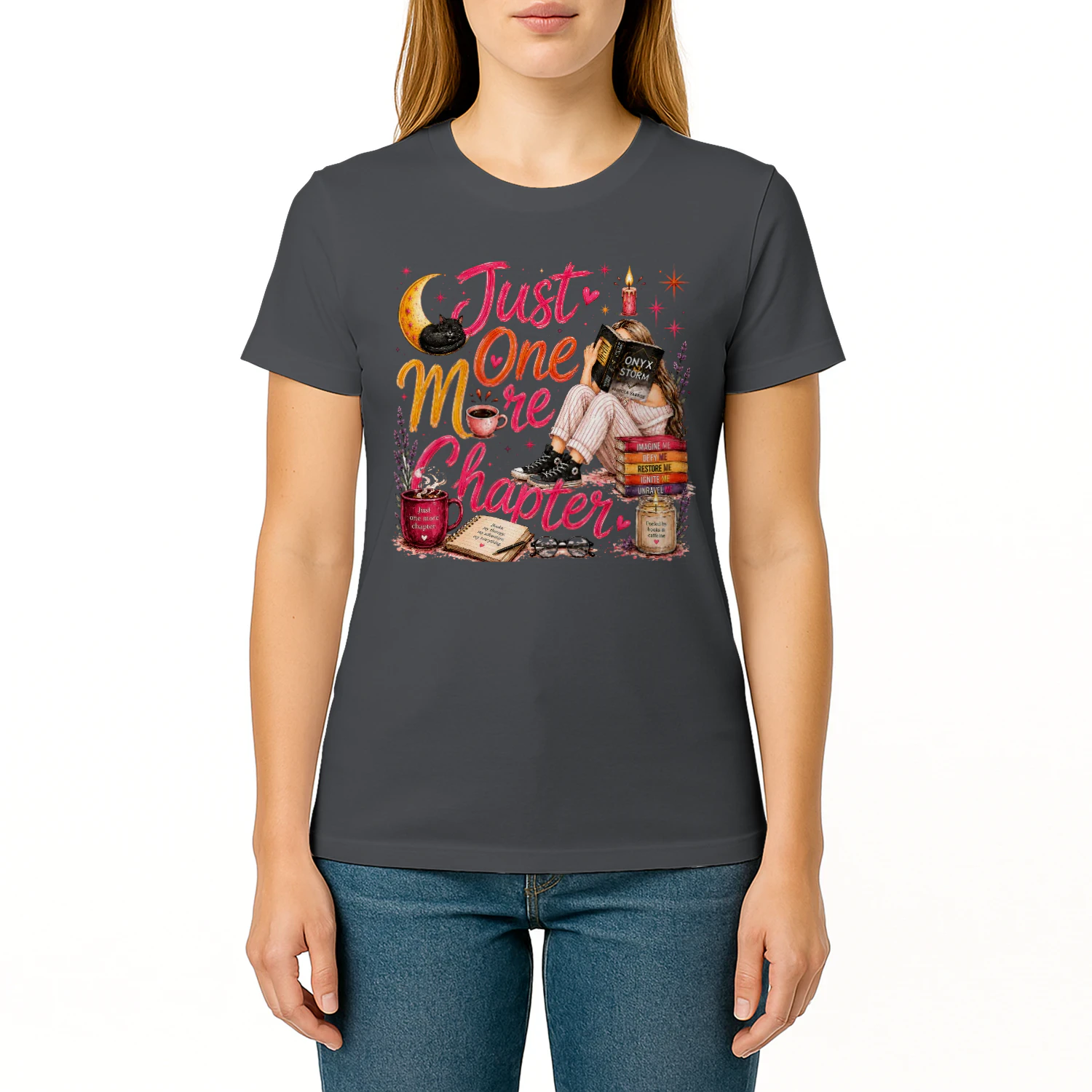 Just One More Chapter Heavy Cotton Dark Colors T-shirt 1 Side, Fourth Wing Gildan Tee, Romantasy Shirt, Book Lover Gifts