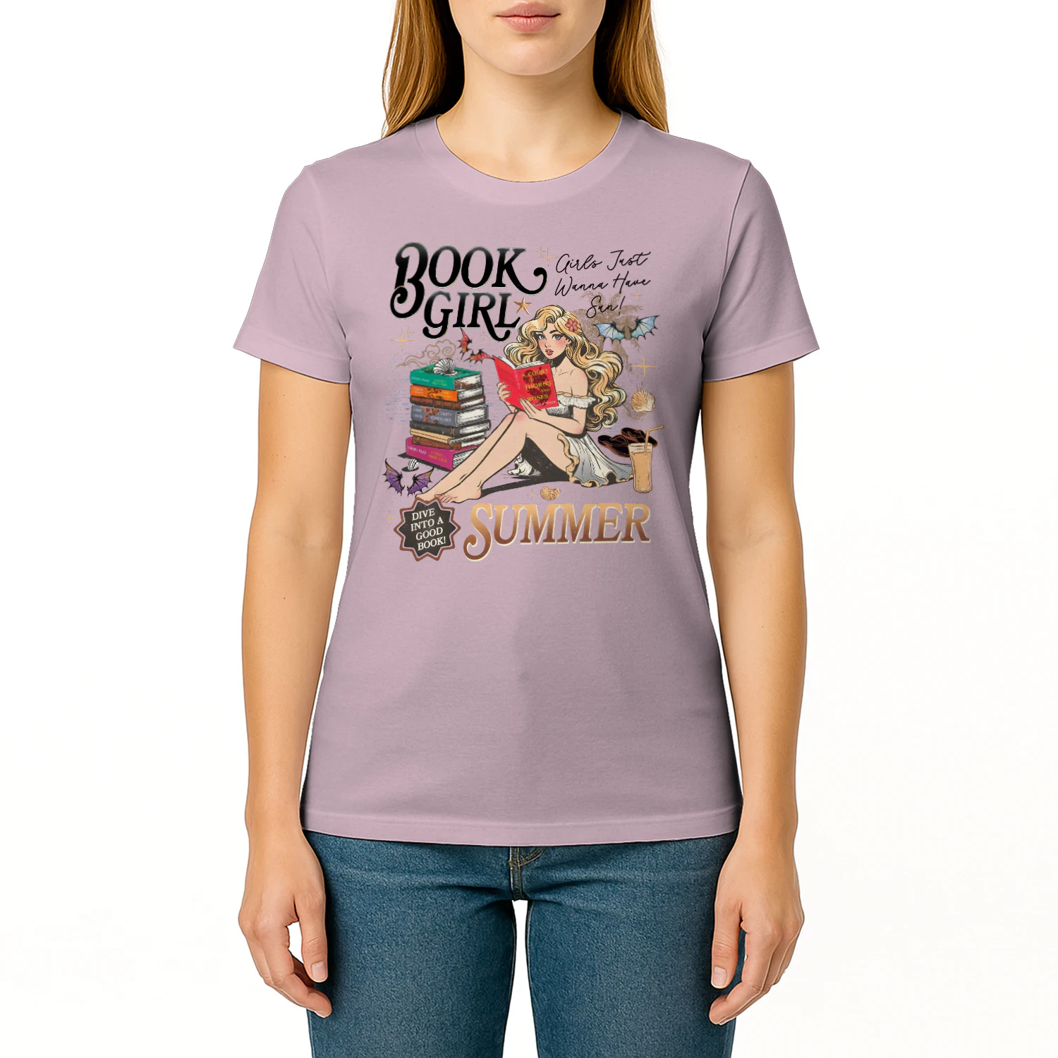 Book Girl Summer Heavy Cotton Light Colors T-shirt 2 Side, ACOTAR Series Gildan Tee, Romantasy Book Shirt, Book Lover Gifts