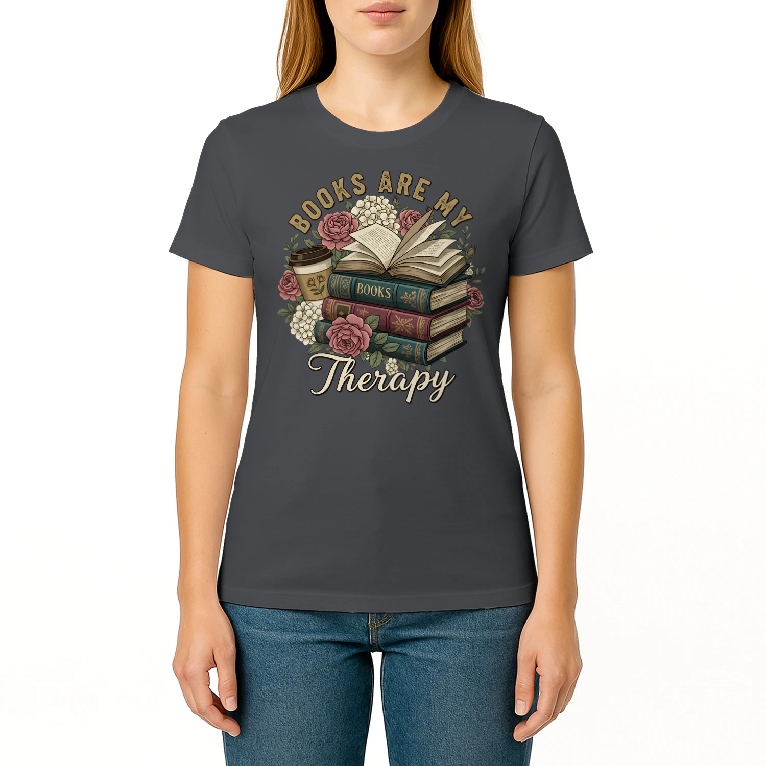 Book Are My Therapy V3 Heavy Cotton Dark Colors T-shirt 1 Side, Book Club Gildan Tee, Readers Club Shirt, Book Lover Gifts