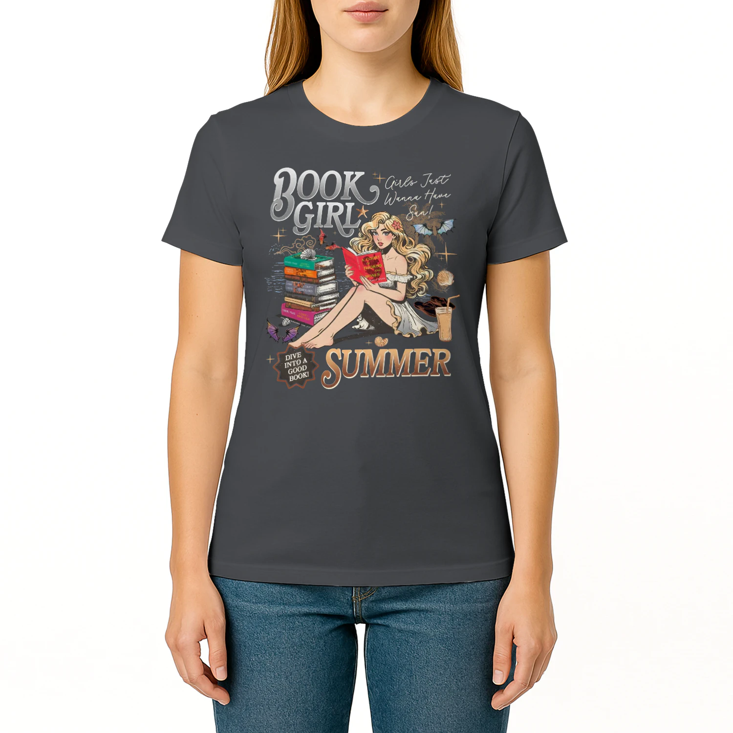 Book Girl Summer Heavy Cotton Dark Colors T-shirt 2 Side, ACOTAR Series Gildan Tee, Romantasy Book Shirt, Book Lover Gifts