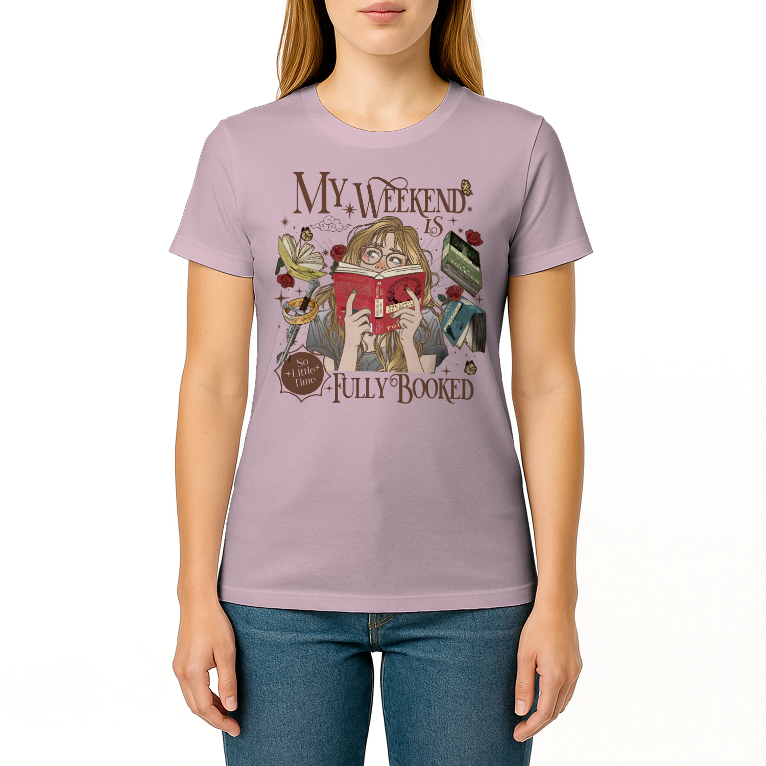 My Weekend Is Fully Booked Heavy Cotton Light Colors T-shirt 1 Side, The Lord Of The Rings Gildan Tee, Epic Fantasy Shirt, Book Lover Gifts