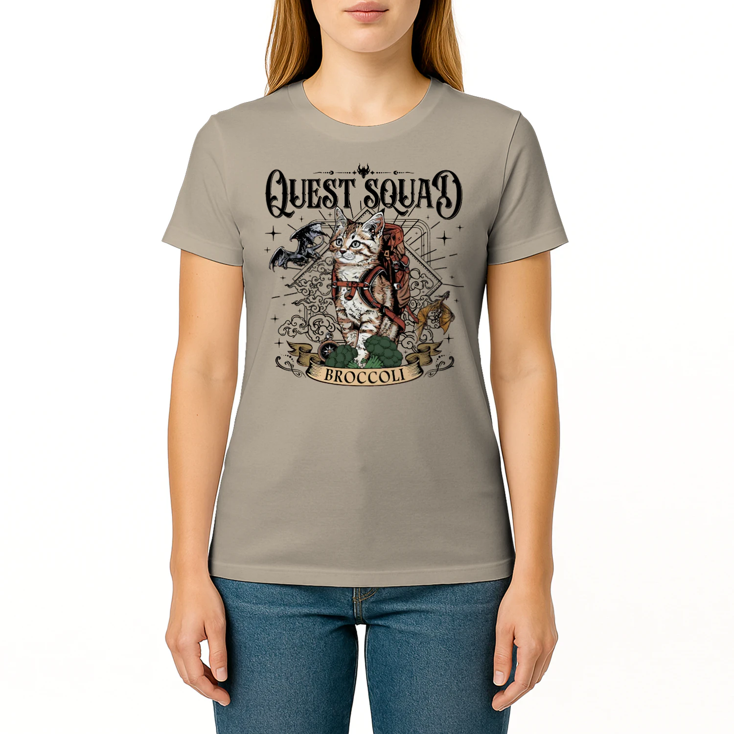 Quest Squad Broccoli Heavy Cotton Light Colors T-shirt 1 Side, Fourth Wing Gildan Tee, Fantasy Romance Book Shirt, Book Lover Gifts