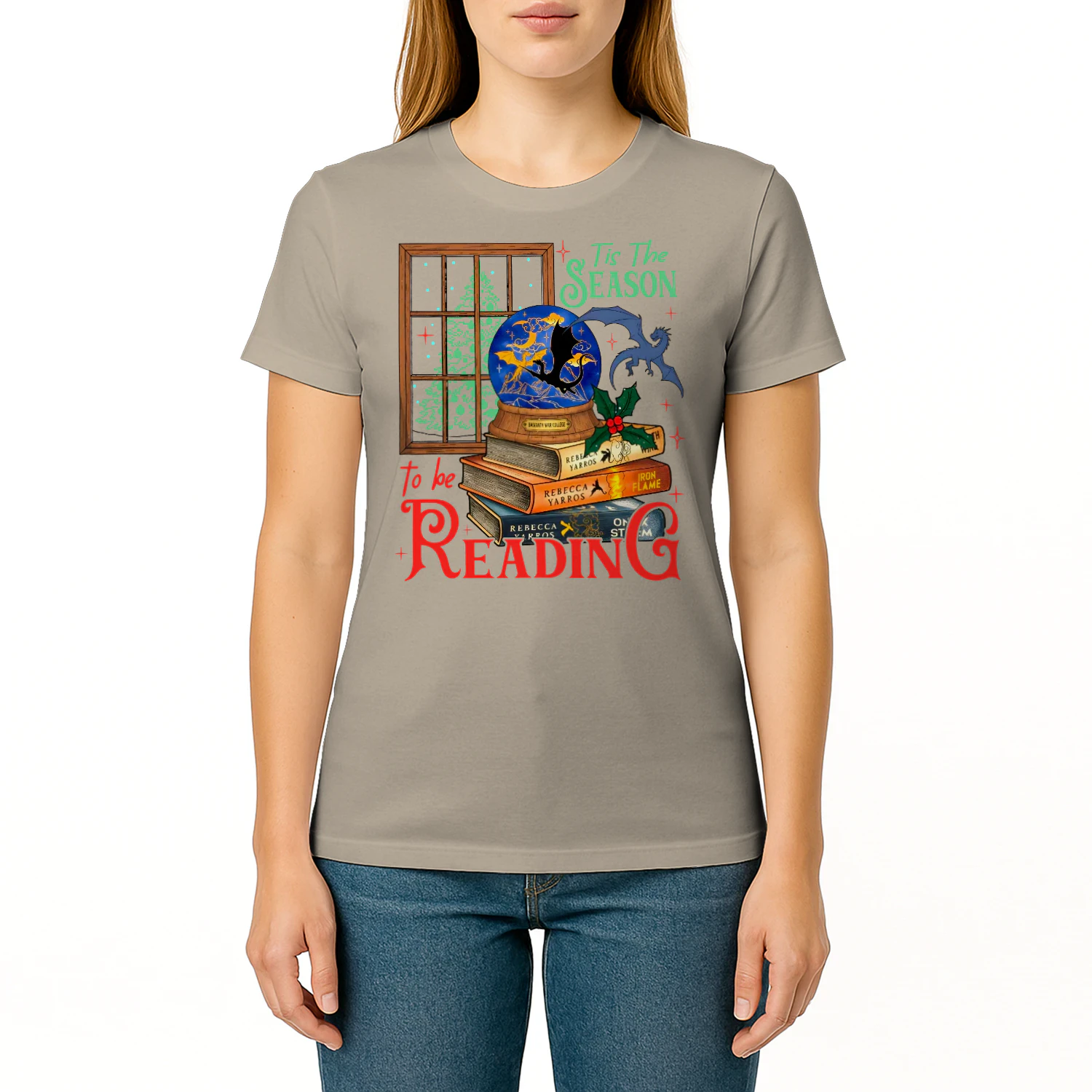 Tis The Season To Be Reading Heavy Cotton T-shirt 1 Side, Fourth Wing Series Gildan Tee, Romantasy Book Shirt, Book Lover Gifts