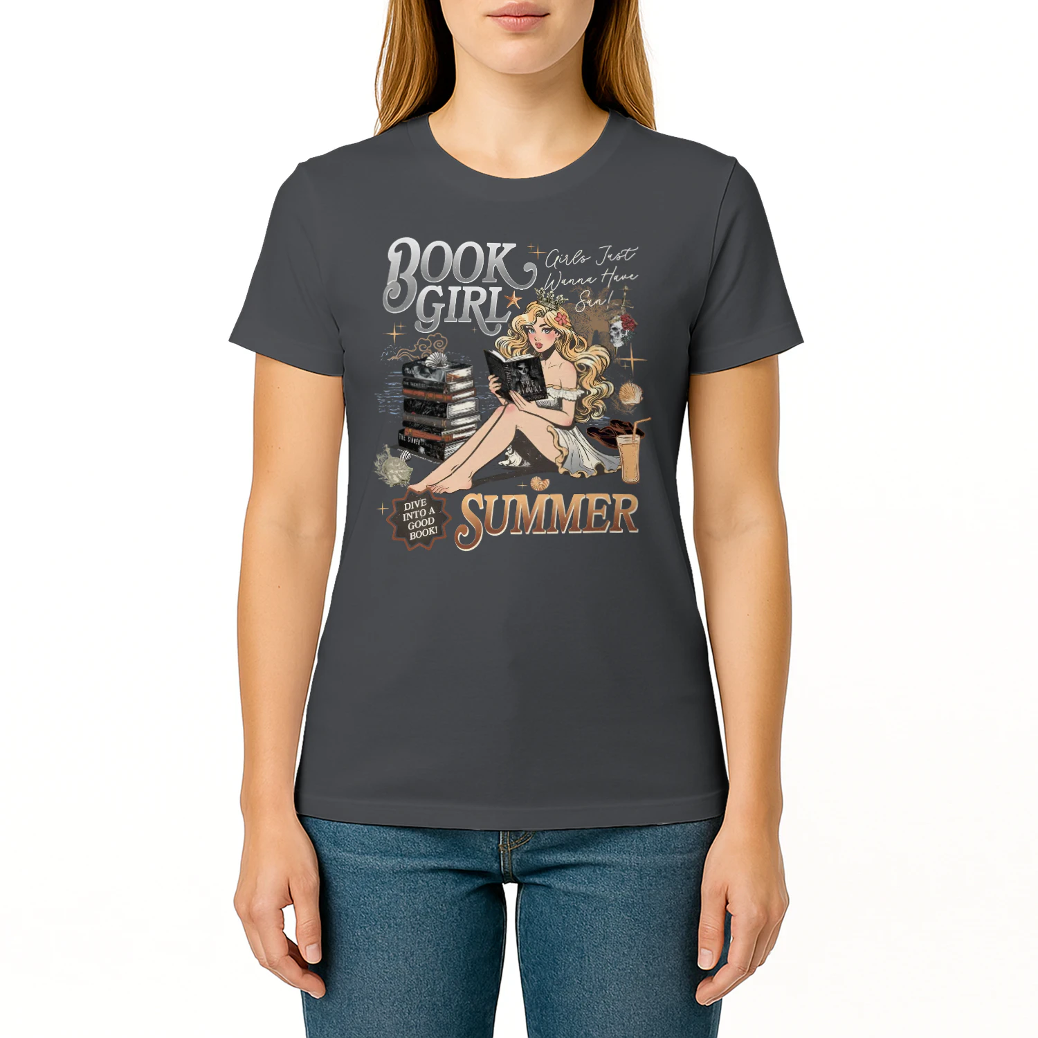 Book Girl Summer Heavy Cotton Dark Colors T-shirt 2 Side, The Enemy Series Gildan Tee, Survival Horror Book Shirt, Book Lover Gifts