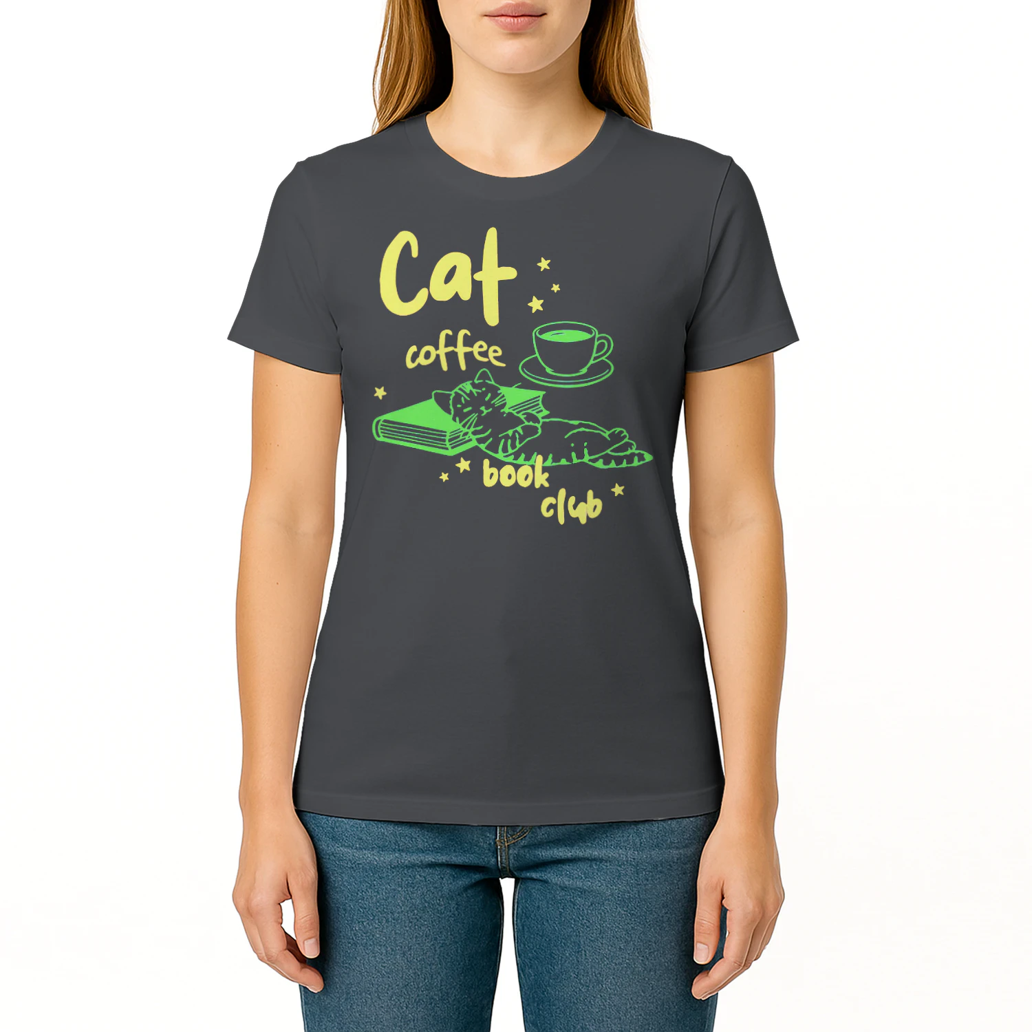 Cat, Coffee, Book Club Heavy Cotton Dark Colors T-shirt 1 Side, Book Club Gildan Tee, Readers Club Shirt, Book Lover Gifts