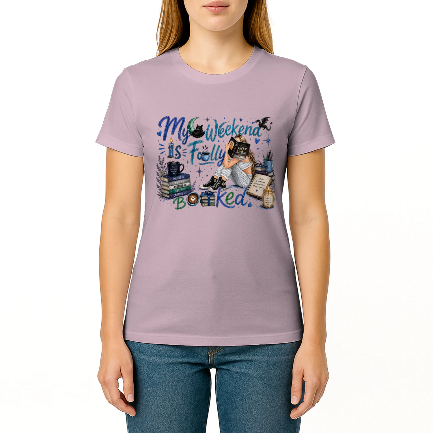 My Weekend Is Fully Booked Heavy Cotton Light Colors T-shirt 1 Side, Onyx Storm Gildan Tee, Romantasy Shirt, Book Lover Gifts