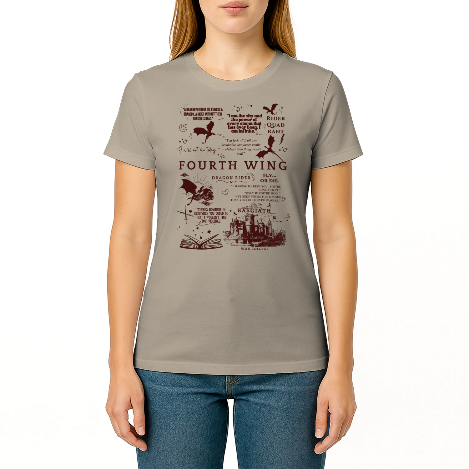 Fourth Wing Heavy Cotton Light Colors T-shirt 1 Side, The Empyrean Series Gildan Tee, Fantasy Romance Book Shirt, Book Gifts