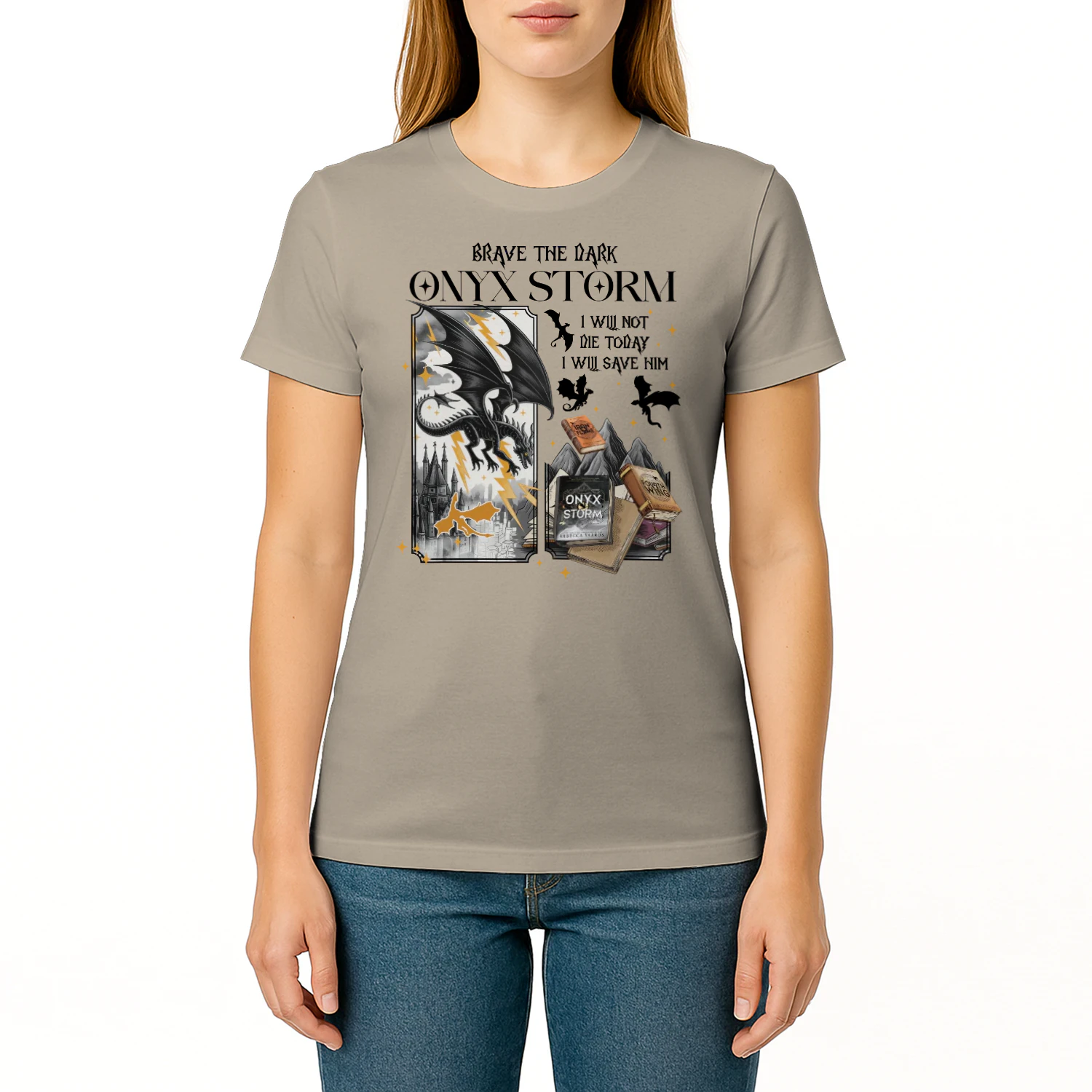 Brave The Dark Onyx Storm Heavy Cotton Light Colors T-shirt 1 Side, The Empyrean Series Gildan Tee, Fantasy Romance Book Shirt, Book Gifts