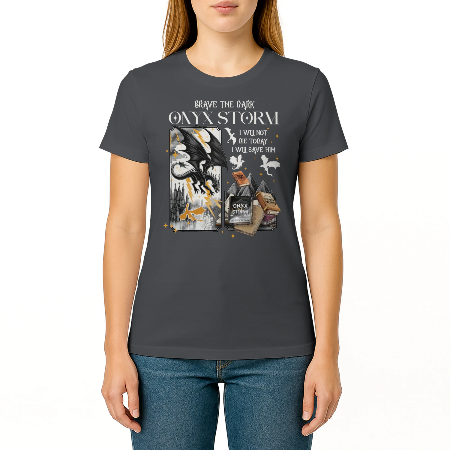 Brave The Dark Onyx Storm Heavy Cotton Dark Colors T-shirt 1 Side, The Empyrean Series Gildan Tee, Fantasy Romance Book Shirt, Book Lover Gifts