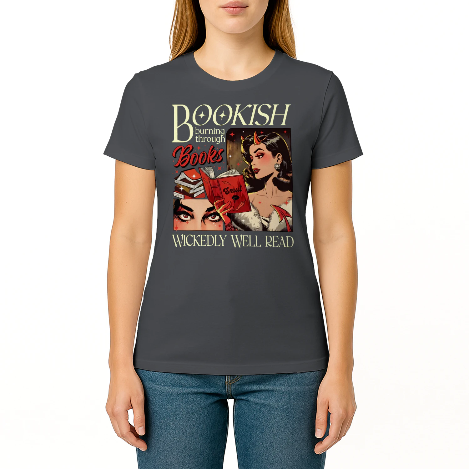 Bookish Burning Through Heavy Cotton Dark Colors T-shirt 1 Side, Wickedly Well Read Gildan Tee, Readers Club Shirt, Book Lover Gifts