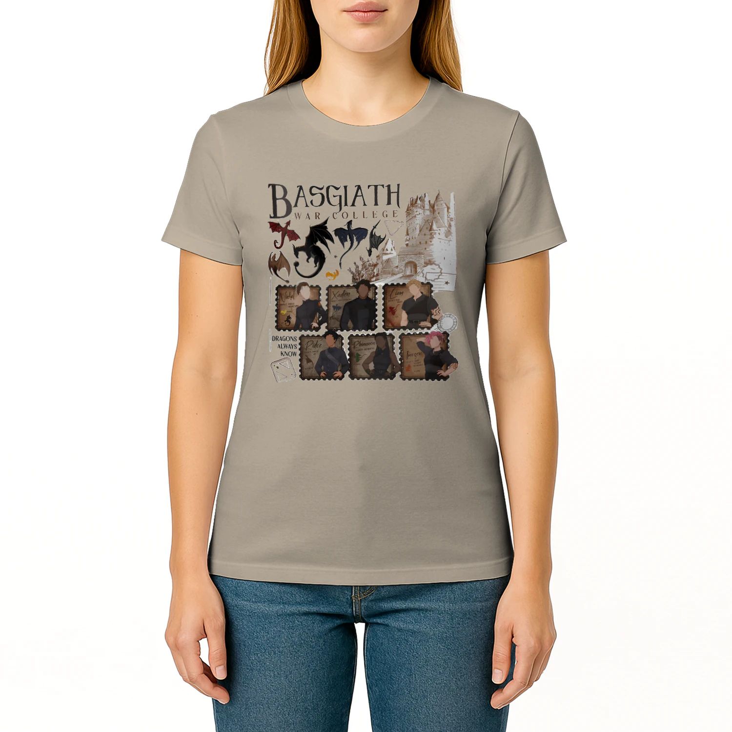 Basgiath War College Heavy Cotton Light Colors T-shirt 1 Side, Fourth Wing Gildan Tee, Fantasy Romance Book Shirt, Book Lover Gifts