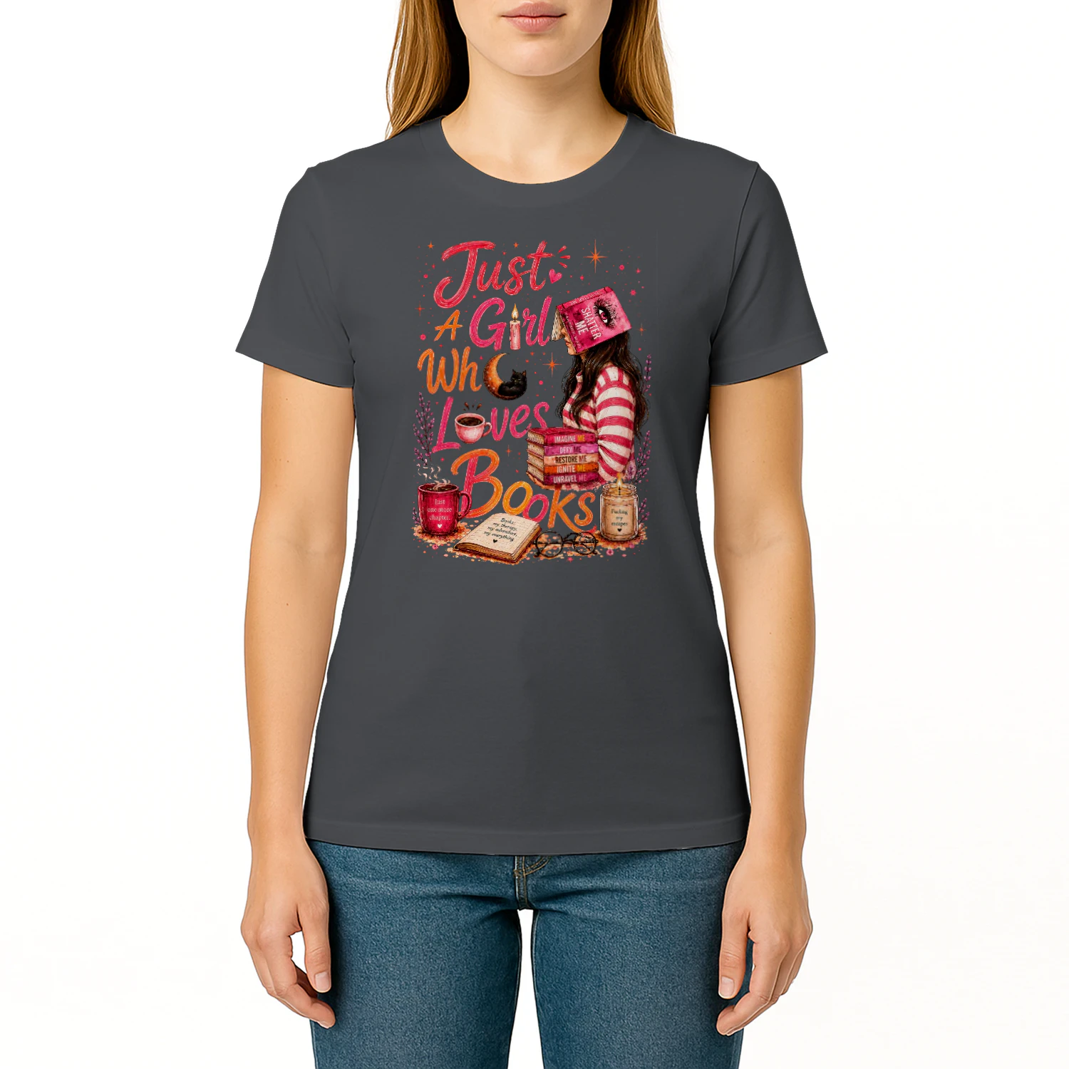 Just A Girl Who Lovers Books Heavy Cotton Dark Colors T-shirt 1 Side, Shatter Me Gildan Tee, Romantasy Shirt, Book Lover Gifts