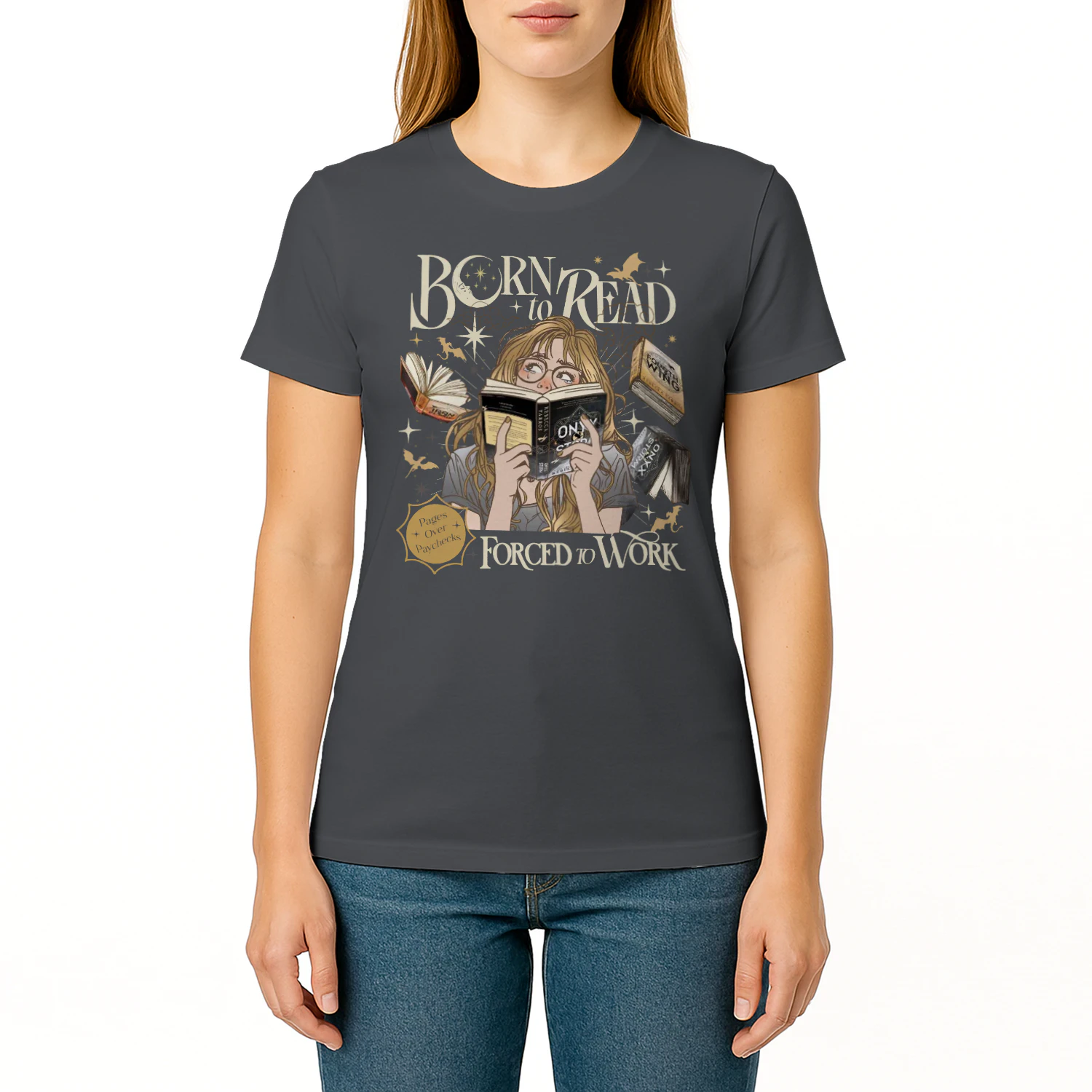 Born To Read For To Work Heavy Cotton T-shirt 1 Side, Fourth Wing Tee, Romantasy Book Shirt, Book Lover Gifts