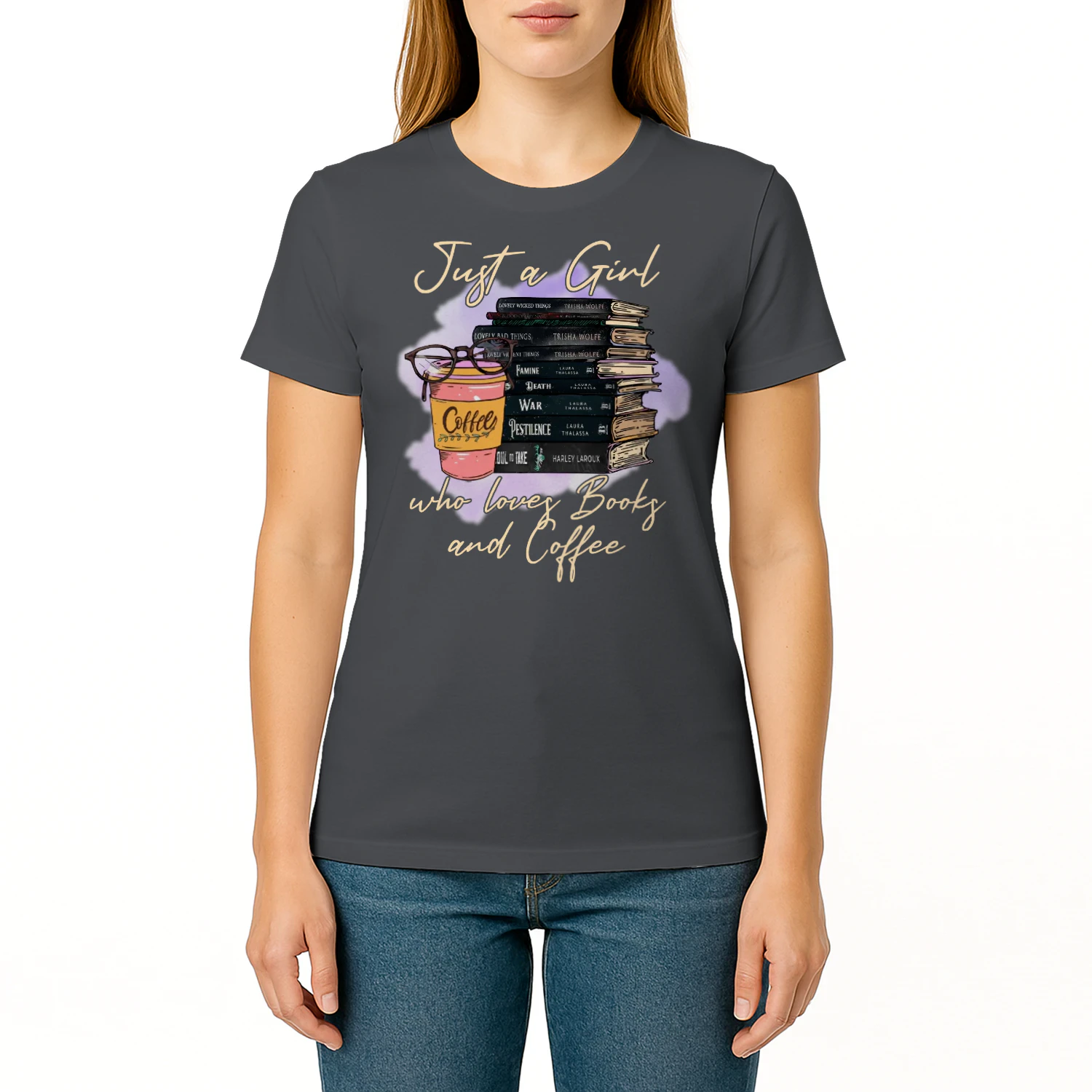 Girl Love Book And Coffee Heavy Cotton T-shirt 1 Side, Dark Romance Book Tee, Romantasy Book Shirt, Book Lover Gifts