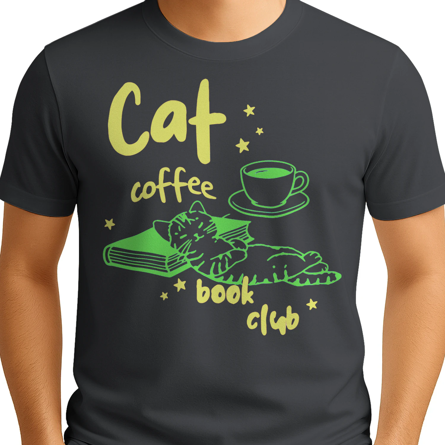 Cat, Coffee, Book Club Heavy Cotton Dark Colors T-shirt 1 Side, Book Club Gildan Tee, Readers Club Shirt, Book Lover Gifts