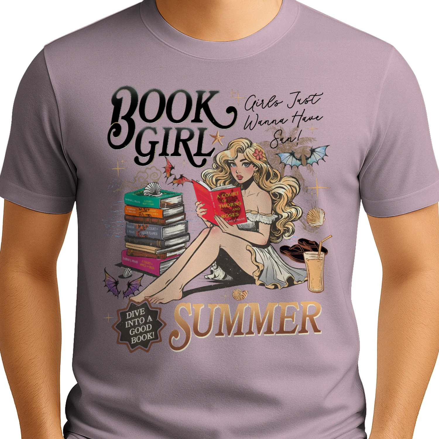Book Girl Summer Heavy Cotton Light Colors T-shirt 2 Side, ACOTAR Series Gildan Tee, Romantasy Book Shirt, Book Lover Gifts