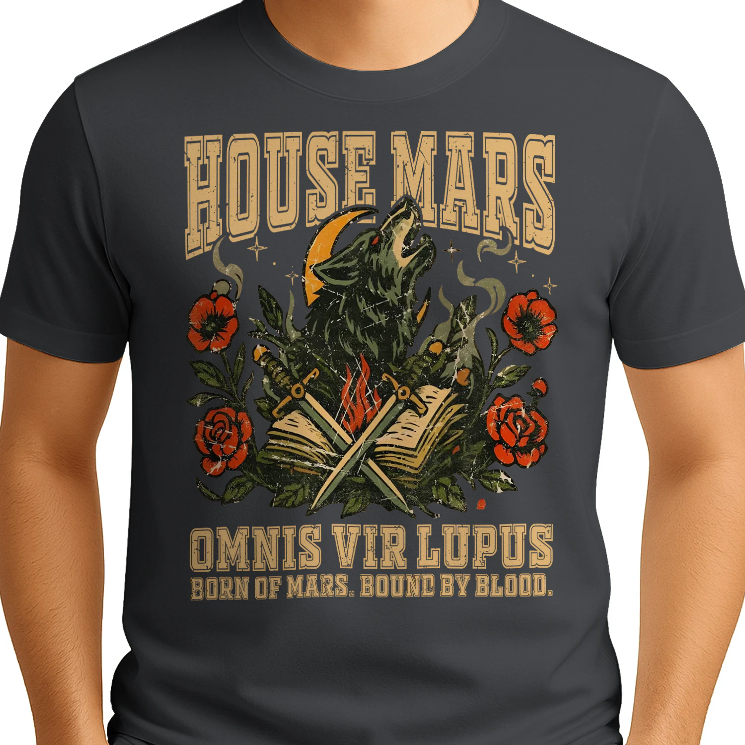 House Mars Heavy Cotton Dark Colors T-shirt 1 Side, Red Rising Saga Gildan Tee, Science Fiction Book Shirt, Book Lover Gifts