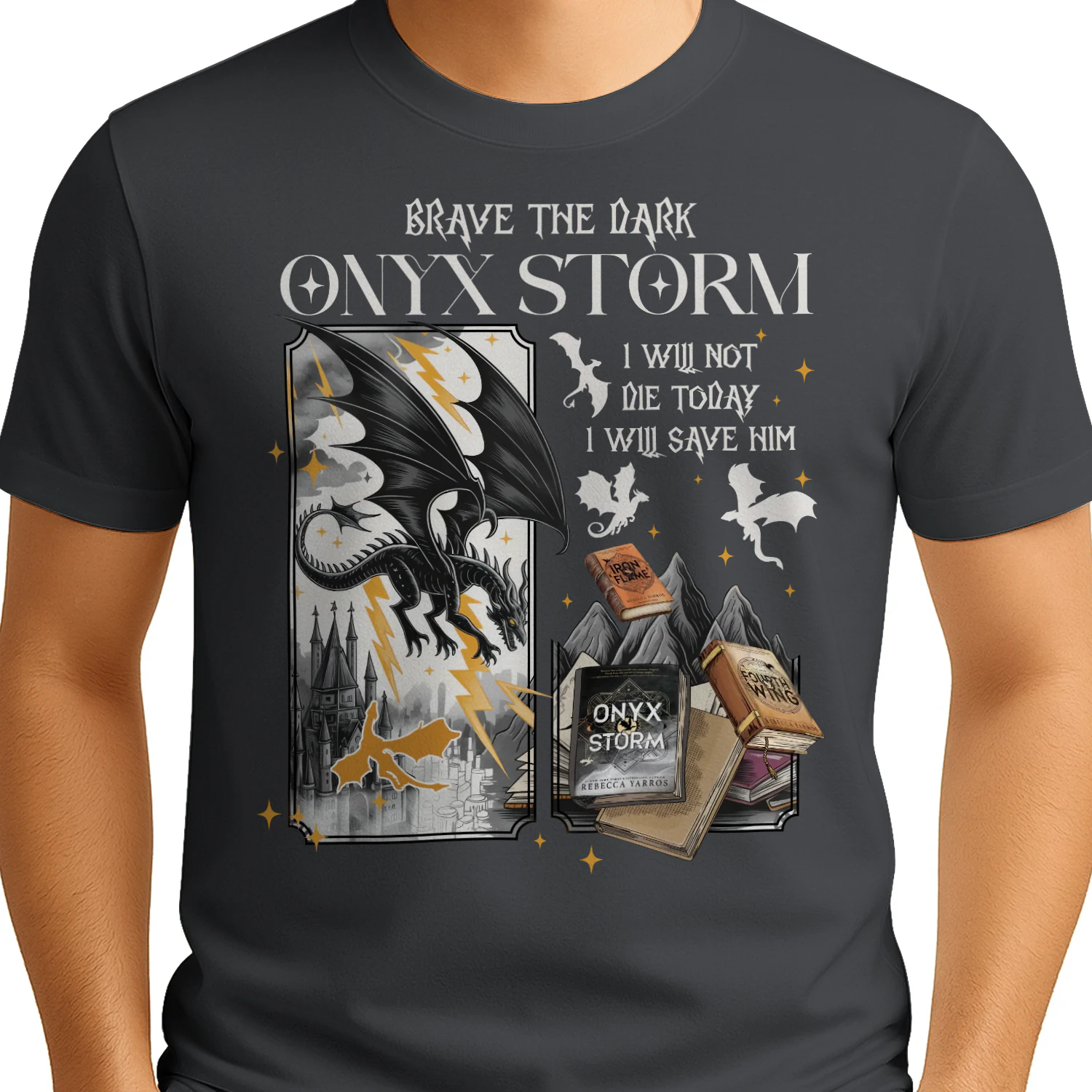 Brave The Dark Onyx Storm Heavy Cotton Dark Colors T-shirt 1 Side, The Empyrean Series Gildan Tee, Fantasy Romance Book Shirt, Book Lover Gifts
