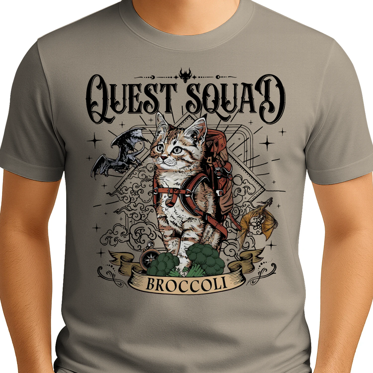 Quest Squad Broccoli Heavy Cotton Light Colors T-shirt 1 Side, Fourth Wing Gildan Tee, Fantasy Romance Book Shirt, Book Lover Gifts