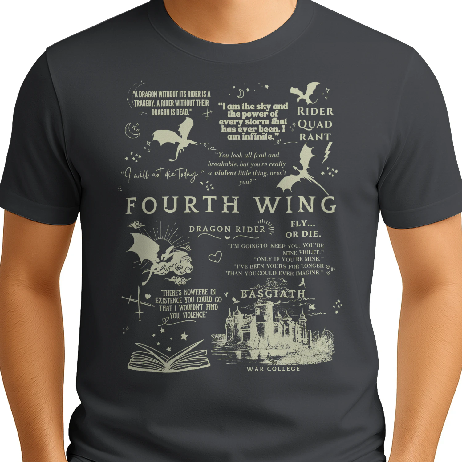 Fourth Wing Heavy Cotton Dark Colors T-shirt 1 Side, The Empyrean Series Gildan Tee, Fantasy Romance Book Shirt, Book Lover Gifts