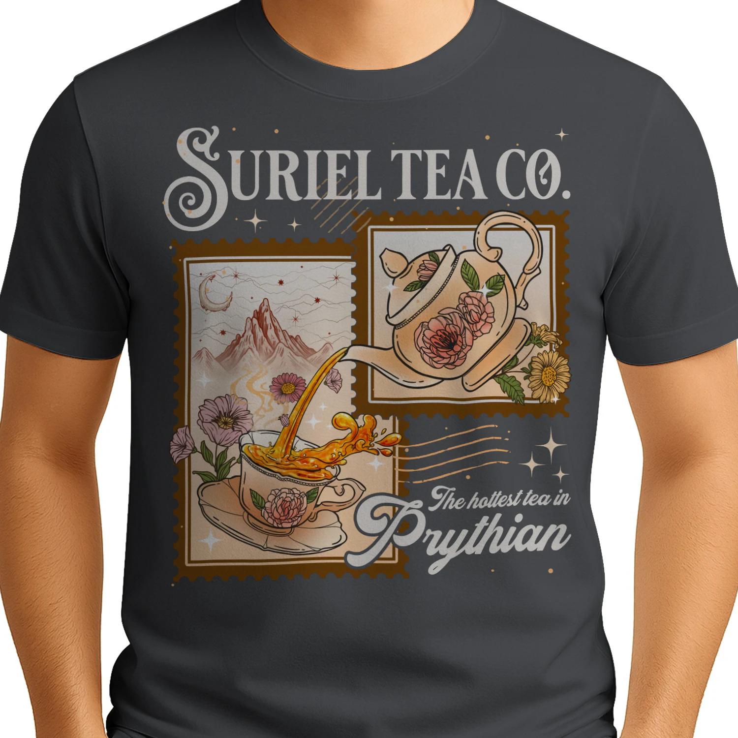 Suriel Tea Co Heavy Cotton Dark Colors T-shirt 1 Side, Acotar Series Gildan Tee, Fantasy Romance Book Shirt, Book Lover Gifts
