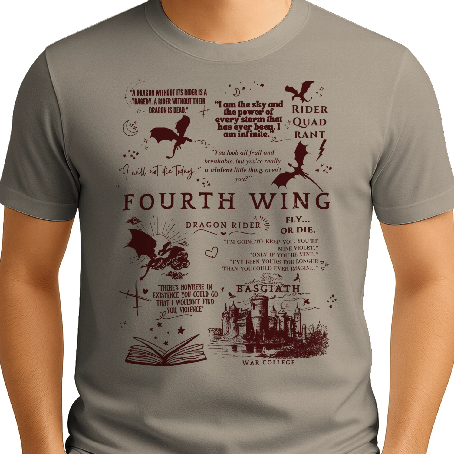 Fourth Wing Heavy Cotton Light Colors T-shirt 1 Side, The Empyrean Series Gildan Tee, Fantasy Romance Book Shirt, Book Gifts