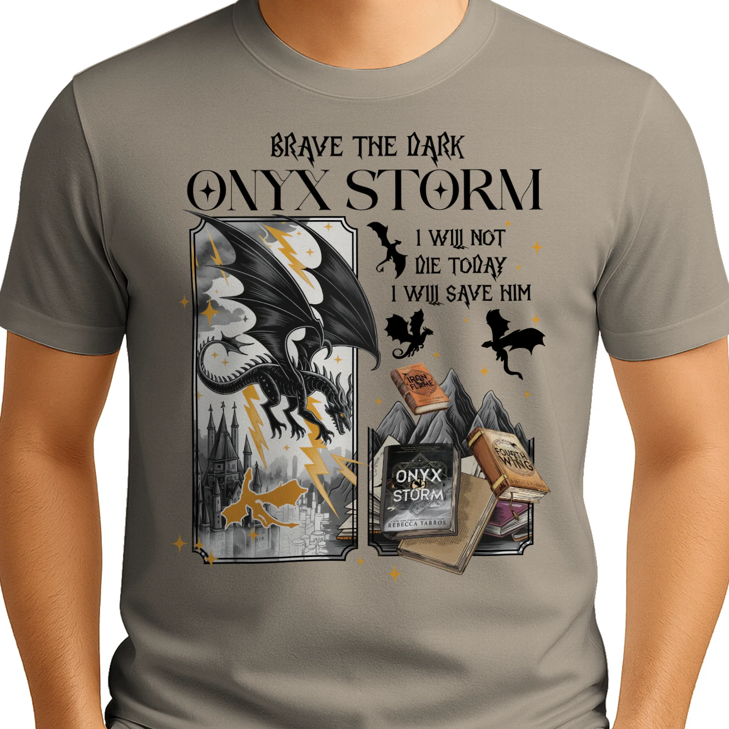 Brave The Dark Onyx Storm Heavy Cotton Light Colors T-shirt 1 Side, The Empyrean Series Gildan Tee, Fantasy Romance Book Shirt, Book Gifts
