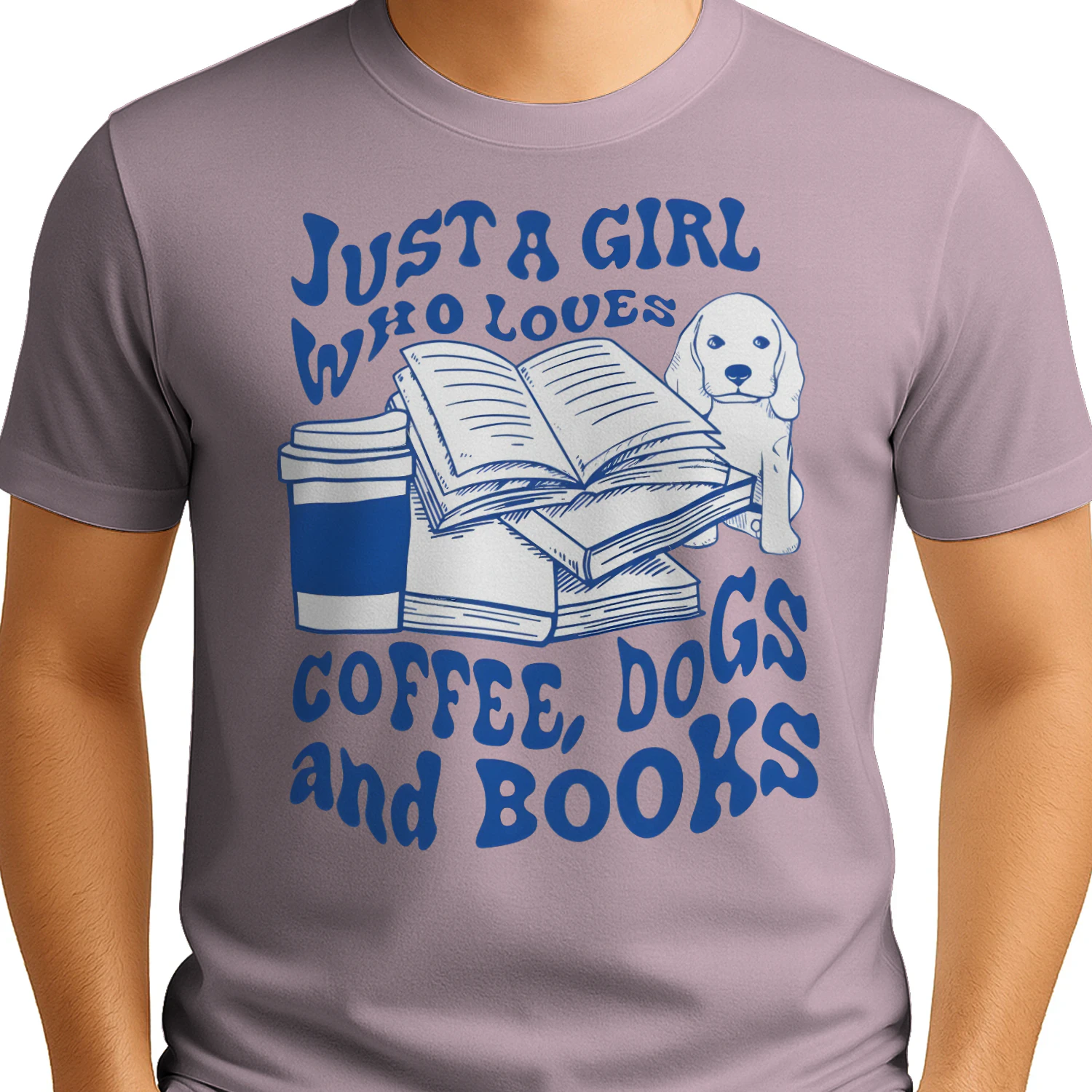 Just A Girl Who Loves Coffee, Dogs And Books Heavy Cotton Light Colors T-shirt 1 Side, Book Club Gildan Tee, Readers Club Shirt, Book Lover Gifts
