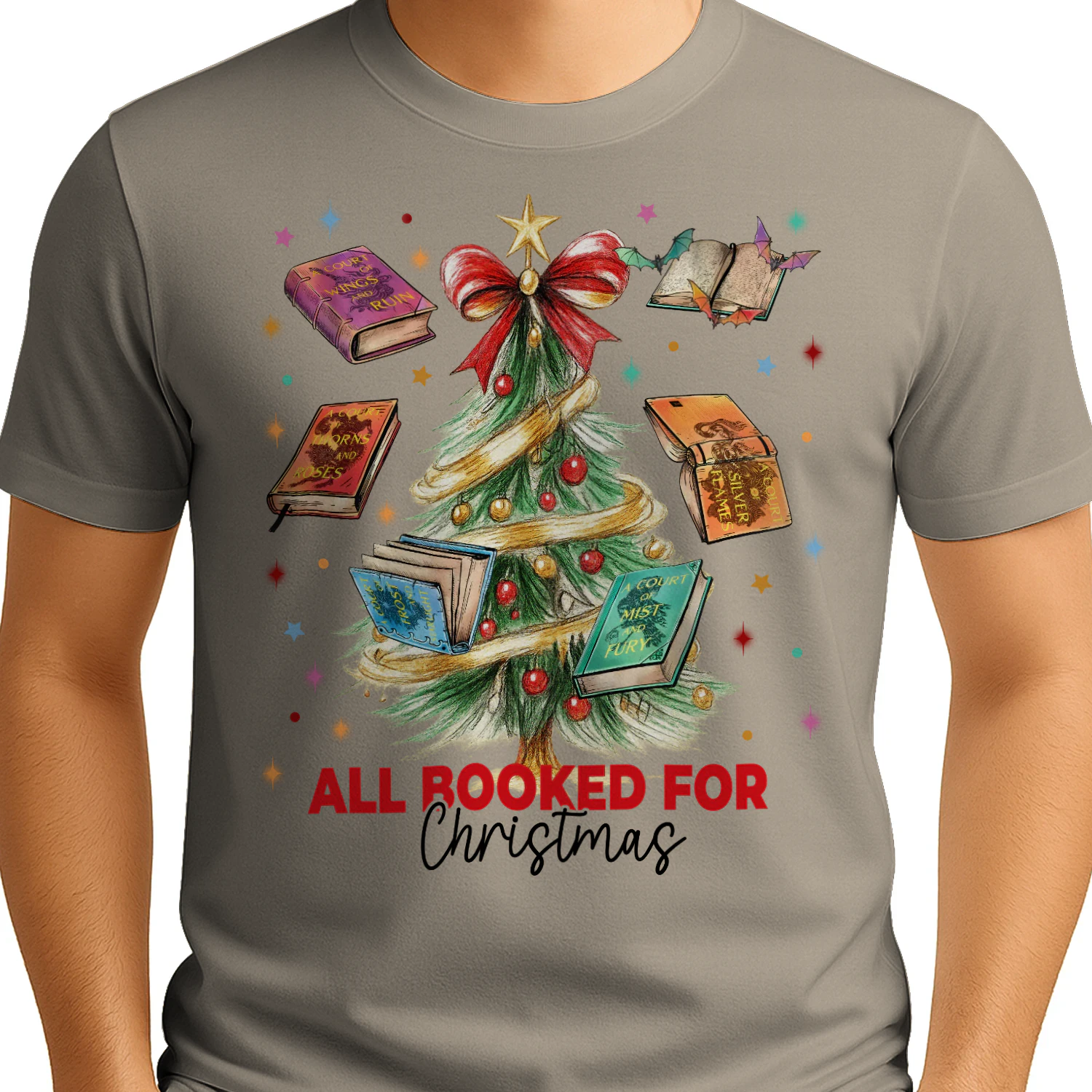 All Booked For Christmas Heavy Cotton T-shirt 1 Side, Acotar Series Gildan Tee, Fantasy Romance Book Shirt, Book Lover Gifts