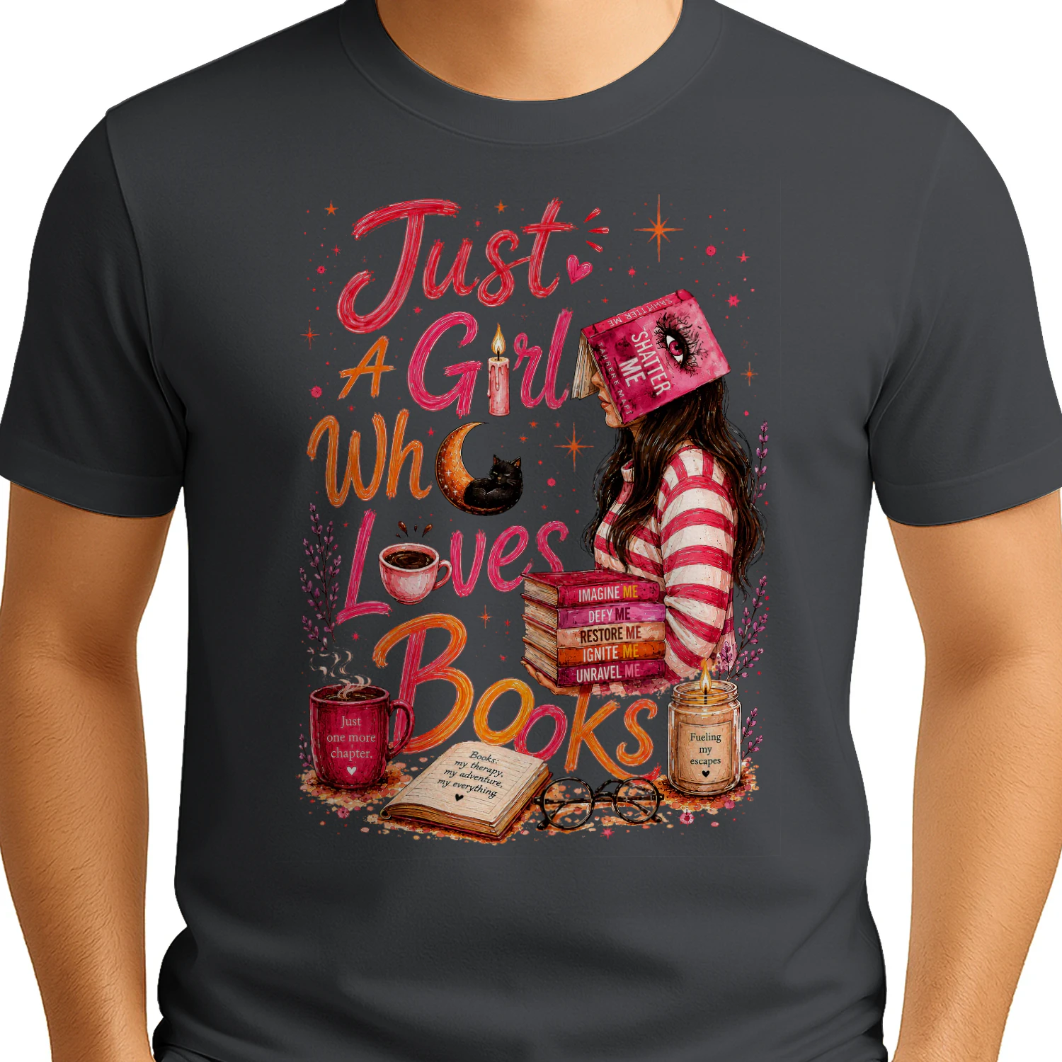 Just A Girl Who Lovers Books Heavy Cotton Dark Colors T-shirt 1 Side, Shatter Me Gildan Tee, Romantasy Shirt, Book Lover Gifts
