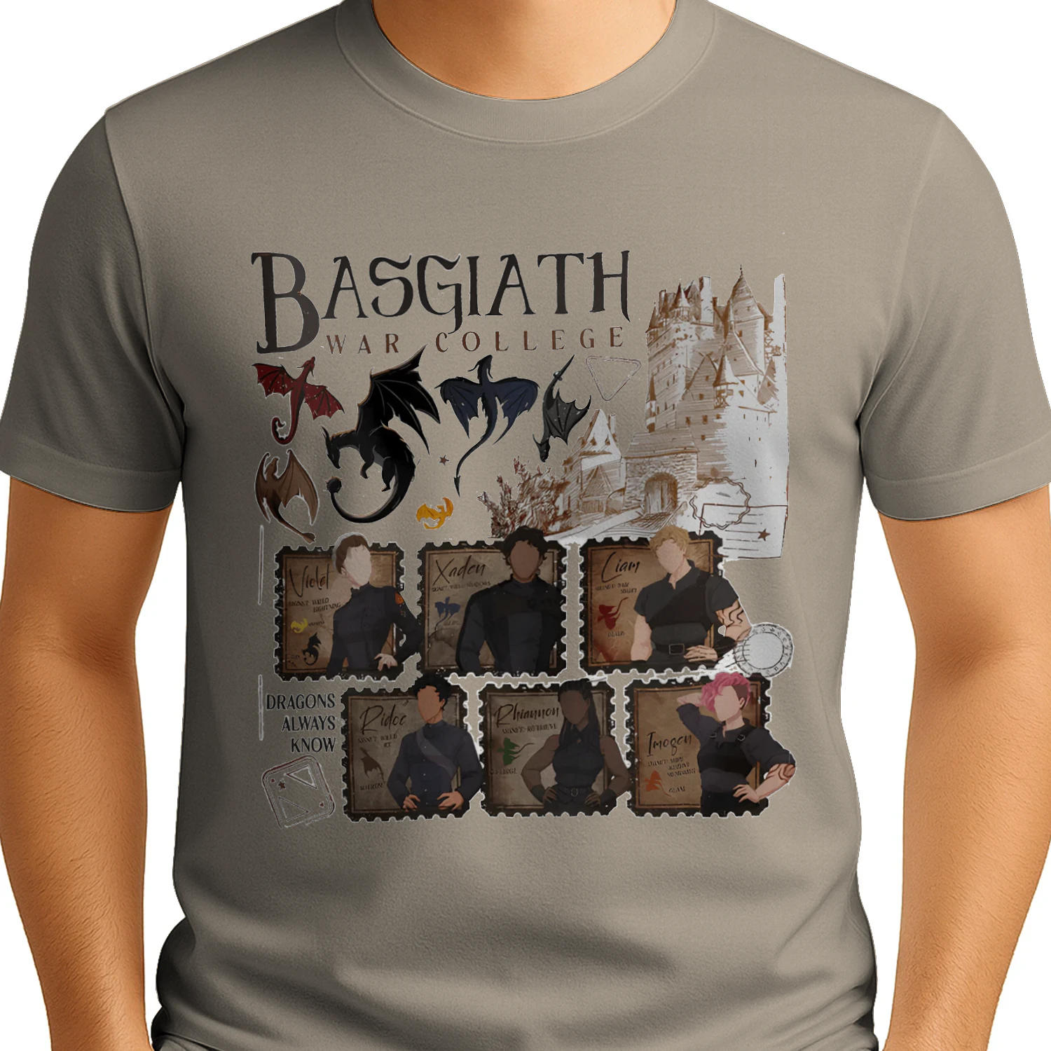 Basgiath War College Heavy Cotton Light Colors T-shirt 1 Side, Fourth Wing Gildan Tee, Fantasy Romance Book Shirt, Book Lover Gifts