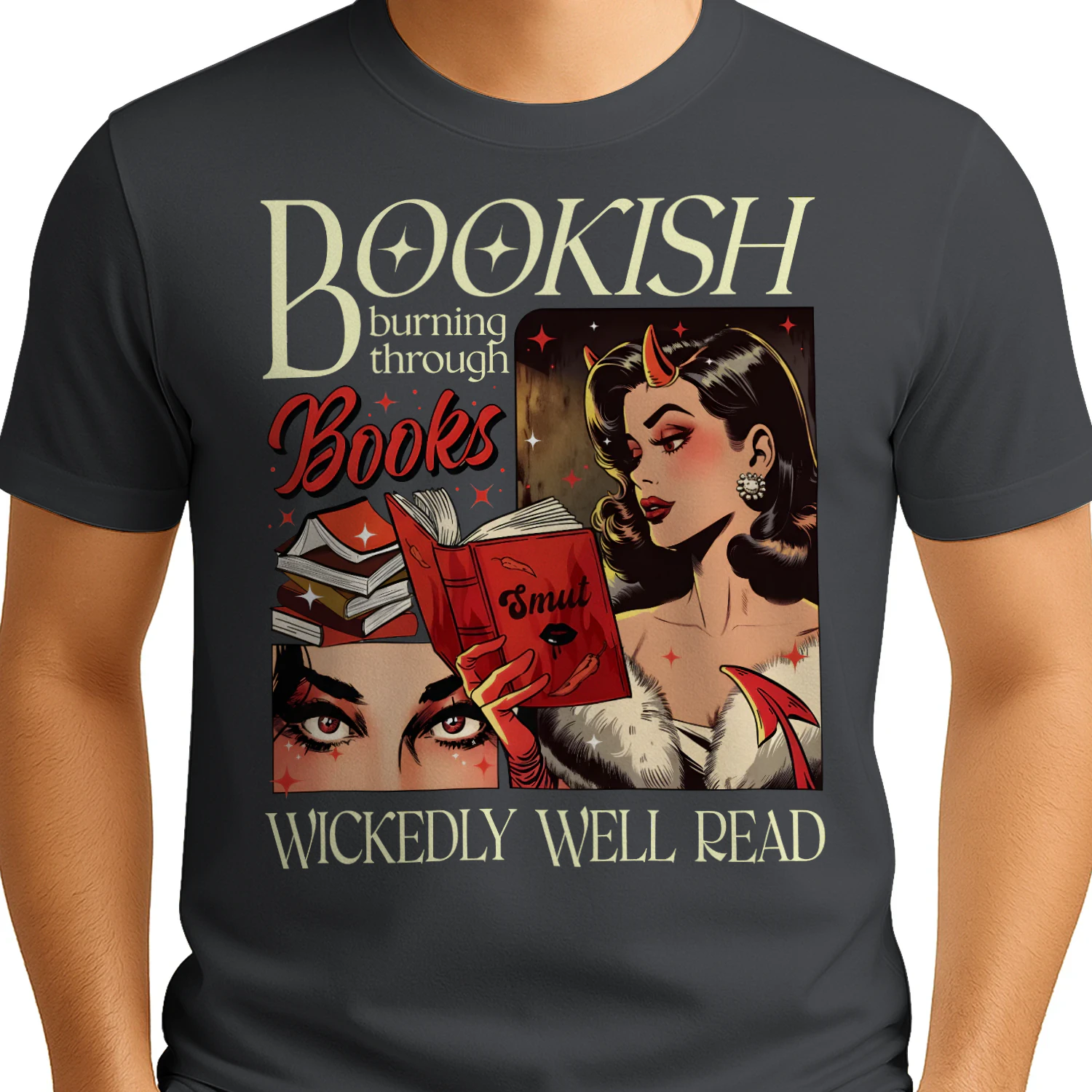 Bookish Burning Through Heavy Cotton Dark Colors T-shirt 1 Side, Wickedly Well Read Gildan Tee, Readers Club Shirt, Book Lover Gifts