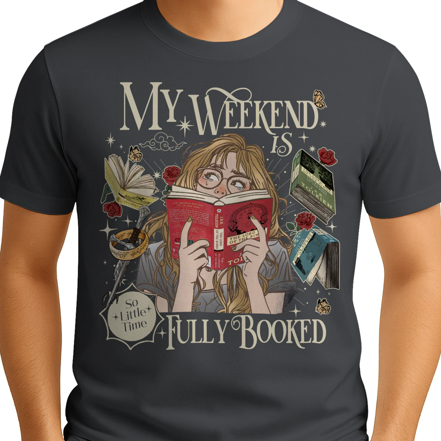 My Weekend Is Fully Booked Heavy Cotton Dark Colors T-shirt 1 Side, The Lord Of The Rings Gildan Tee, Epic Fantasy Shirt, Book Lover Gifts