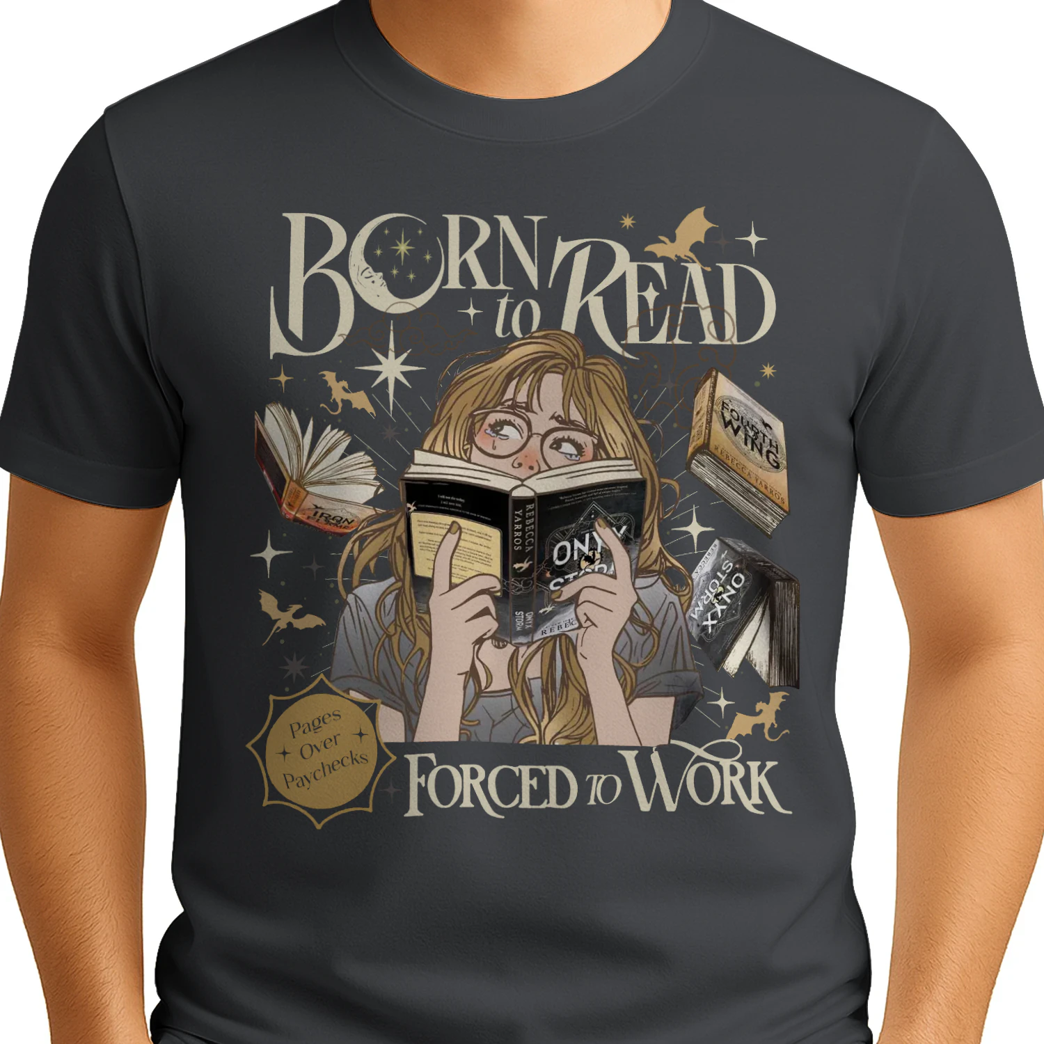 Born To Read For To Work Heavy Cotton T-shirt 1 Side, Fourth Wing Tee, Romantasy Book Shirt, Book Lover Gifts