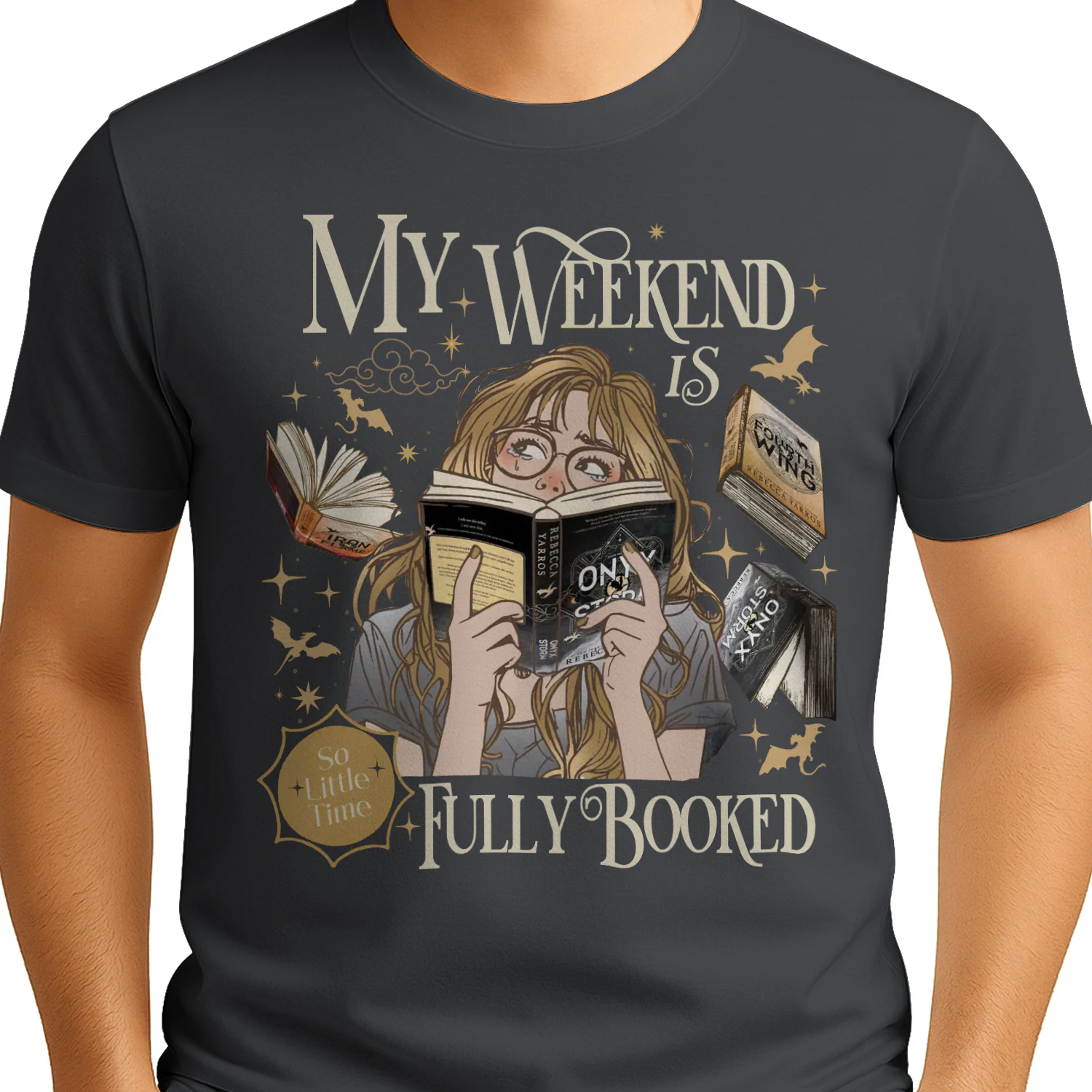 My Weekend Is Fully Booked Heavy Cotton Dark Colors T-shirt 1 Side, The Empyrean Series Gildan Tee, Fantasy Romance Book Shirt, Book Lover Gifts