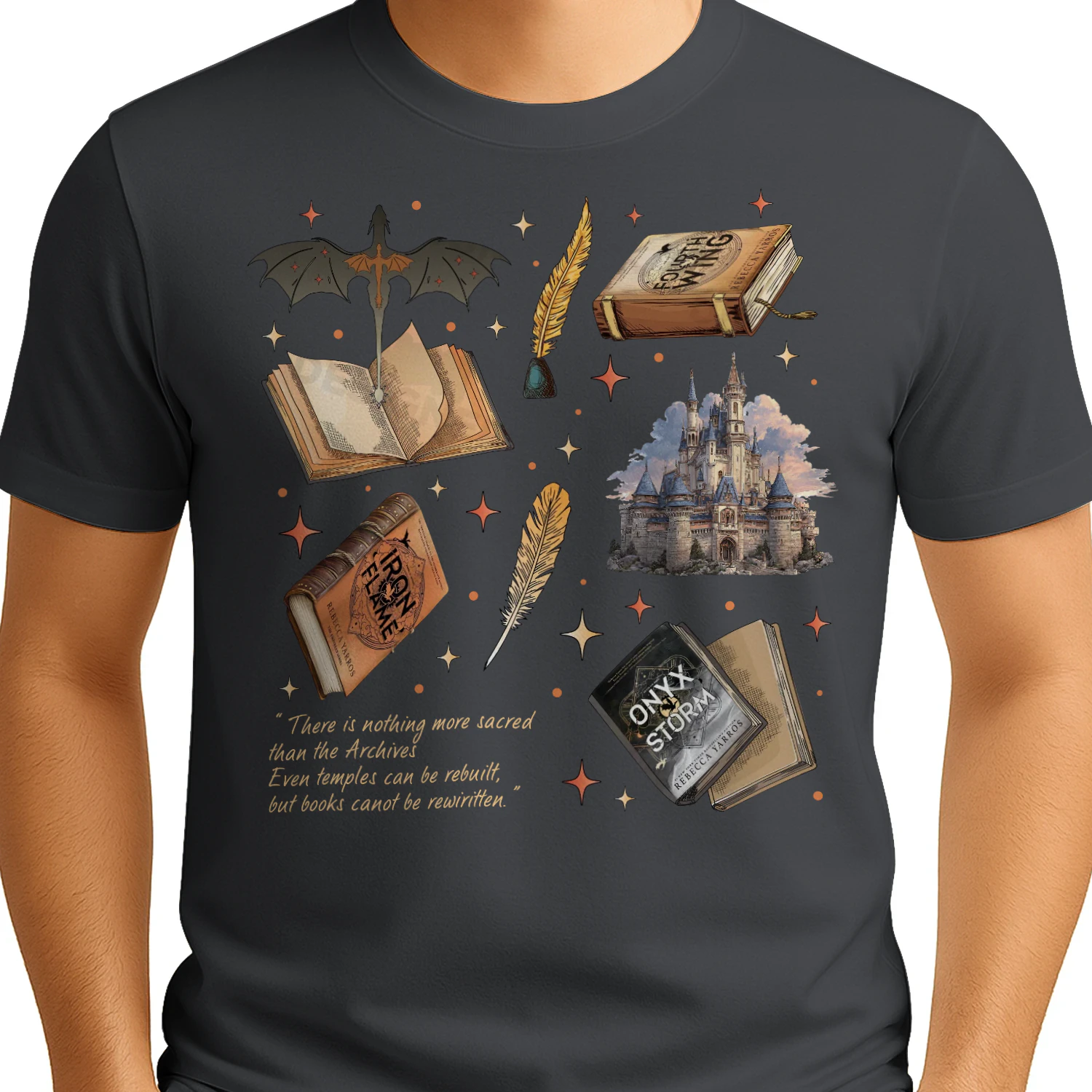 Fourth Wing Heavy Cotton Dark Colors T-shirt 1 Side, The Empyrean Series Gildan Tee, Fantasy Romance Book Shirt, Book Lover Gifts