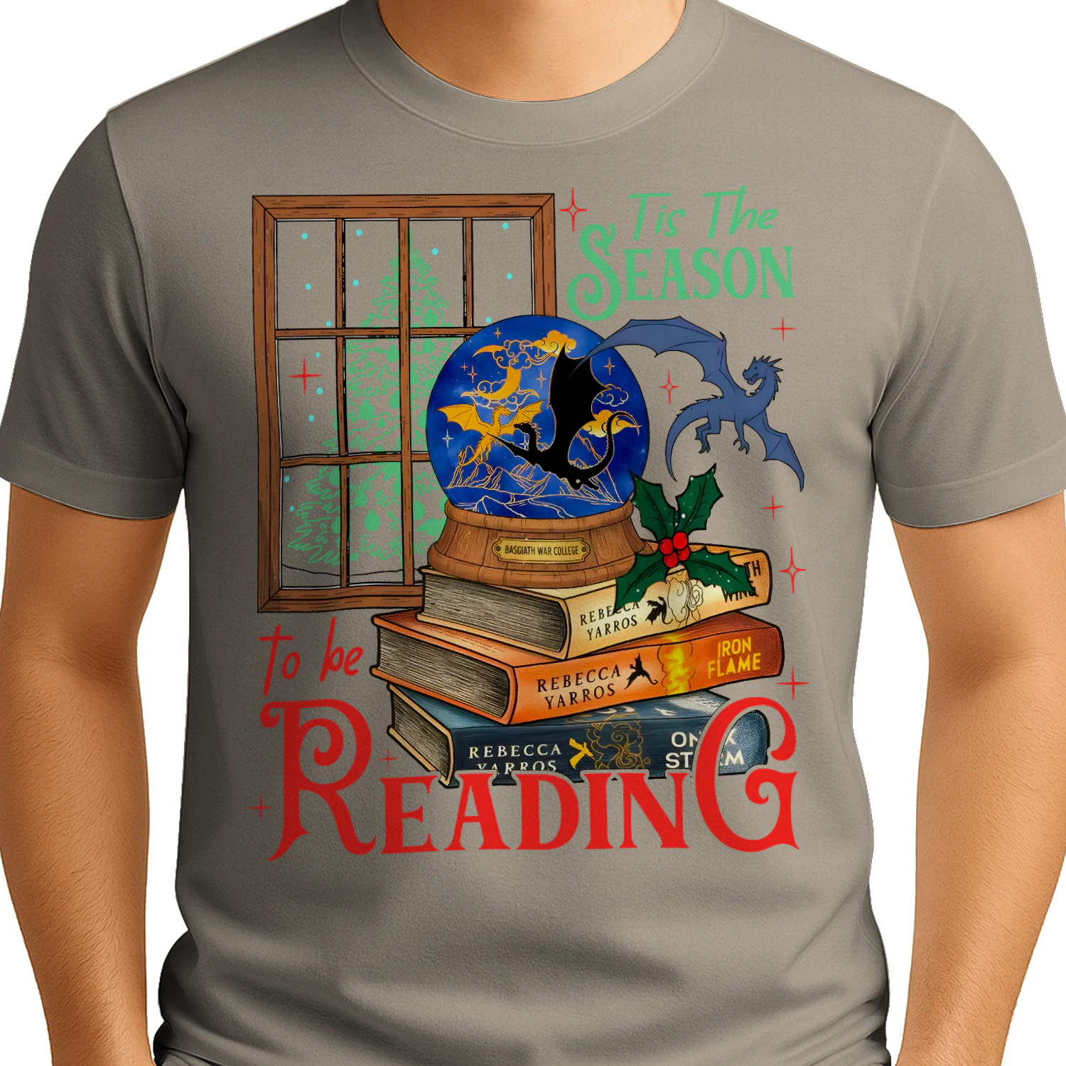 Tis The Season To Be Reading Heavy Cotton T-shirt 1 Side, Fourth Wing Series Gildan Tee, Romantasy Book Shirt, Book Lover Gifts