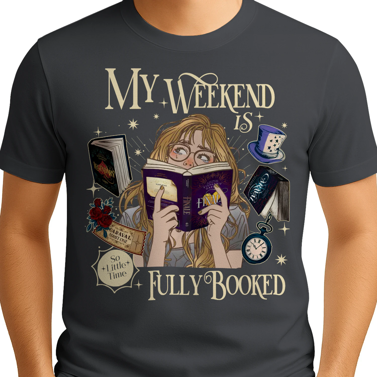 My Weekend Is Fully Booked Heavy Cotton Dark Colors T-shirt 2 Side, Caraval Series Gildan Tee, Young Adult Book Shirt, Book Lover Gifts
