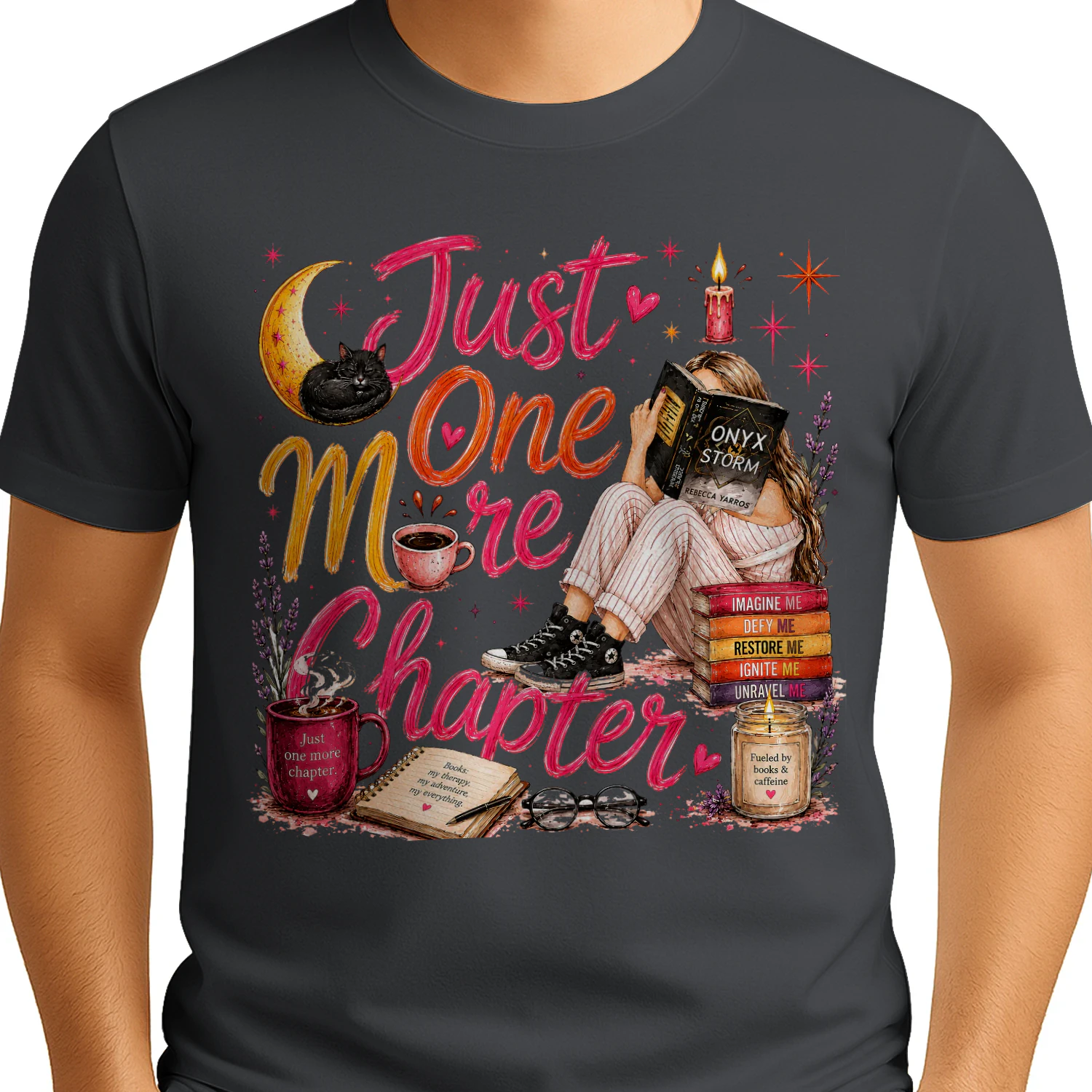 Just One More Chapter Heavy Cotton Dark Colors T-shirt 1 Side, Fourth Wing Gildan Tee, Romantasy Shirt, Book Lover Gifts