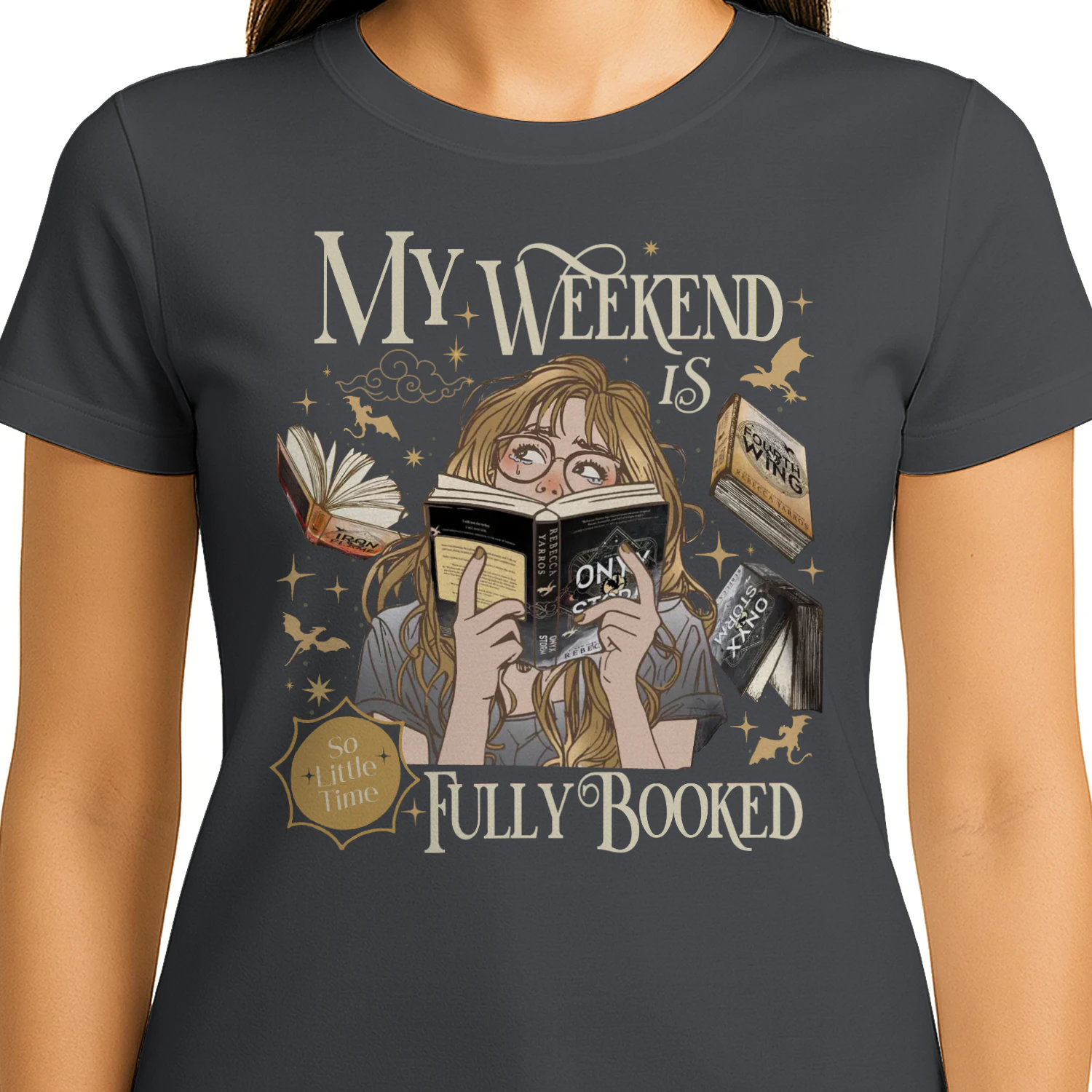 My Weekend Is Fully Booked Heavy Cotton Dark Colors T-shirt 1 Side, The Empyrean Series Gildan Tee, Fantasy Romance Book Shirt, Book Lover Gifts