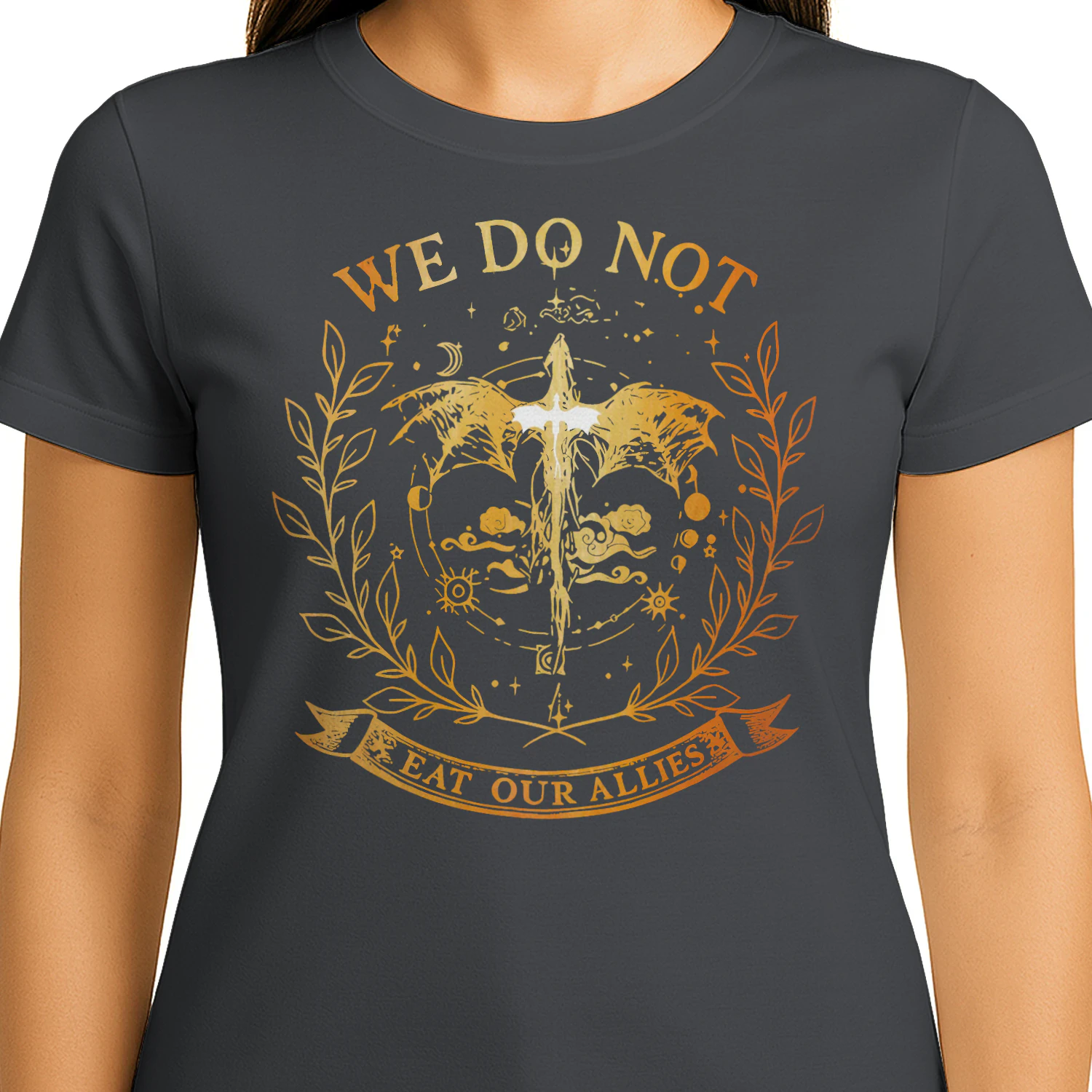We Do Not Eat Our Allies Heavy Cotton Dark Colors T-shirt 1 Side, Fourth Wing Gildan Tee, Fantasy Romance Book Shirt, Book Lover Gifts