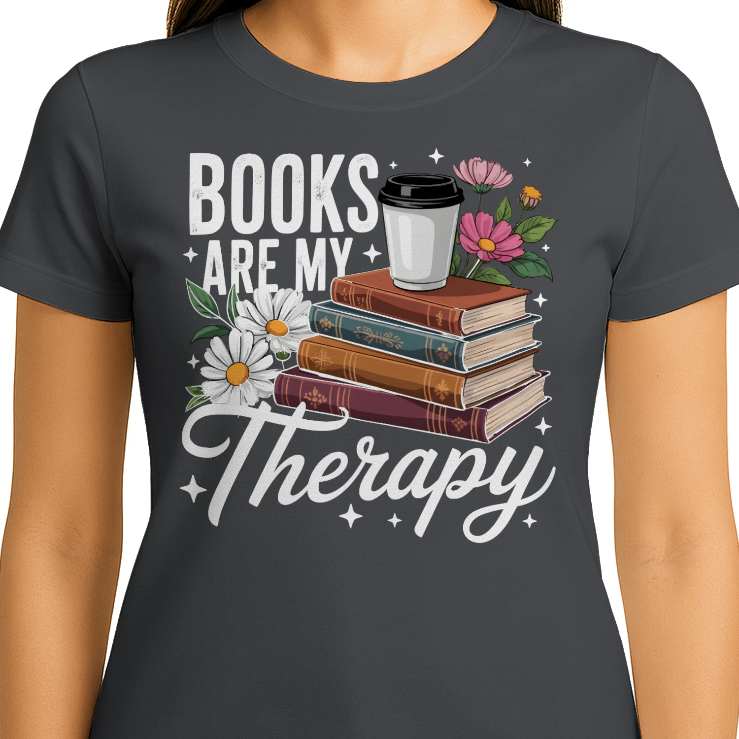 Book Are My Therapy V2 Heavy Cotton Dark Colors T-shirt 1 Side, Book Club Gildan Tee, Readers Club Shirt, Book Lover Gifts
