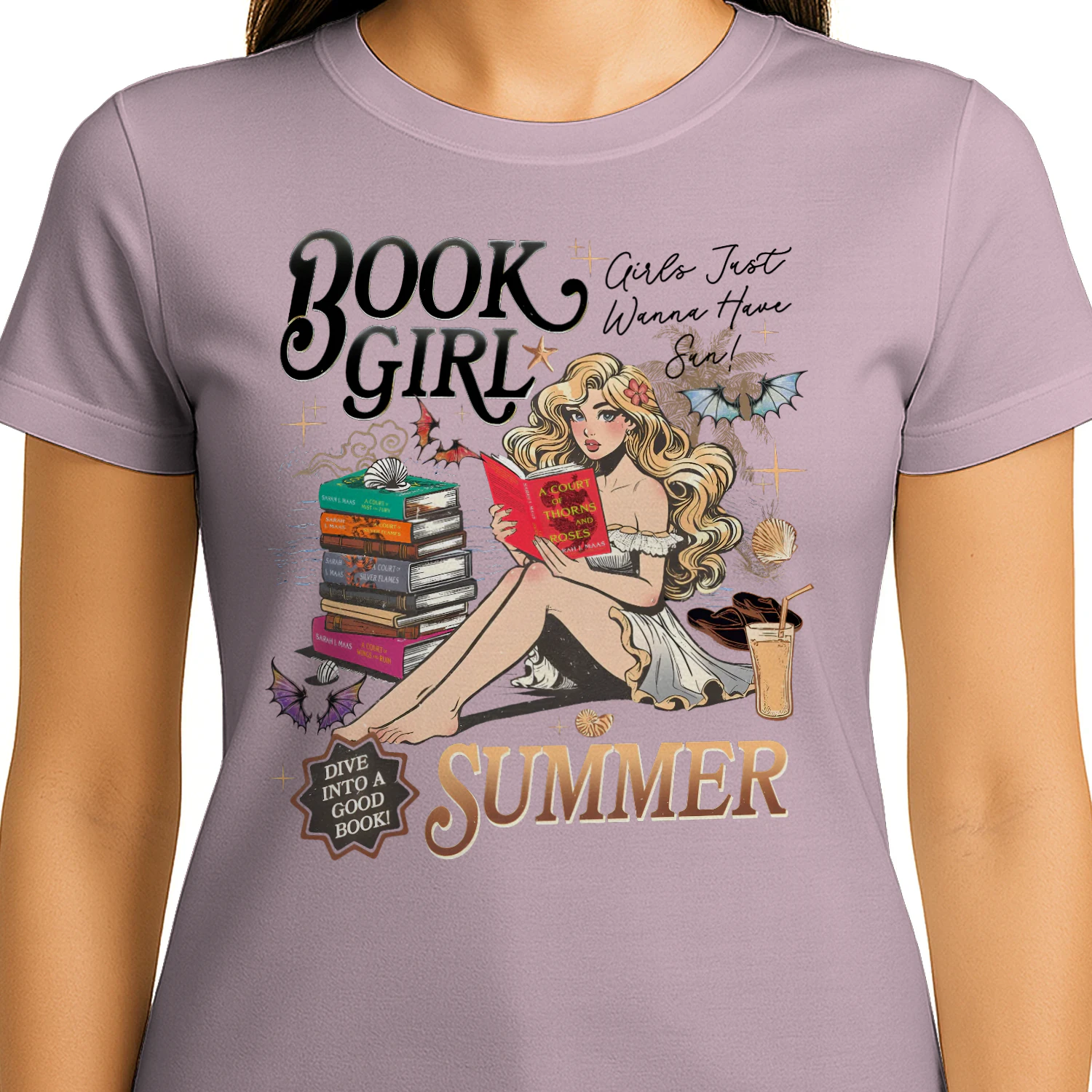 Book Girl Summer Heavy Cotton Light Colors T-shirt 2 Side, ACOTAR Series Gildan Tee, Romantasy Book Shirt, Book Lover Gifts
