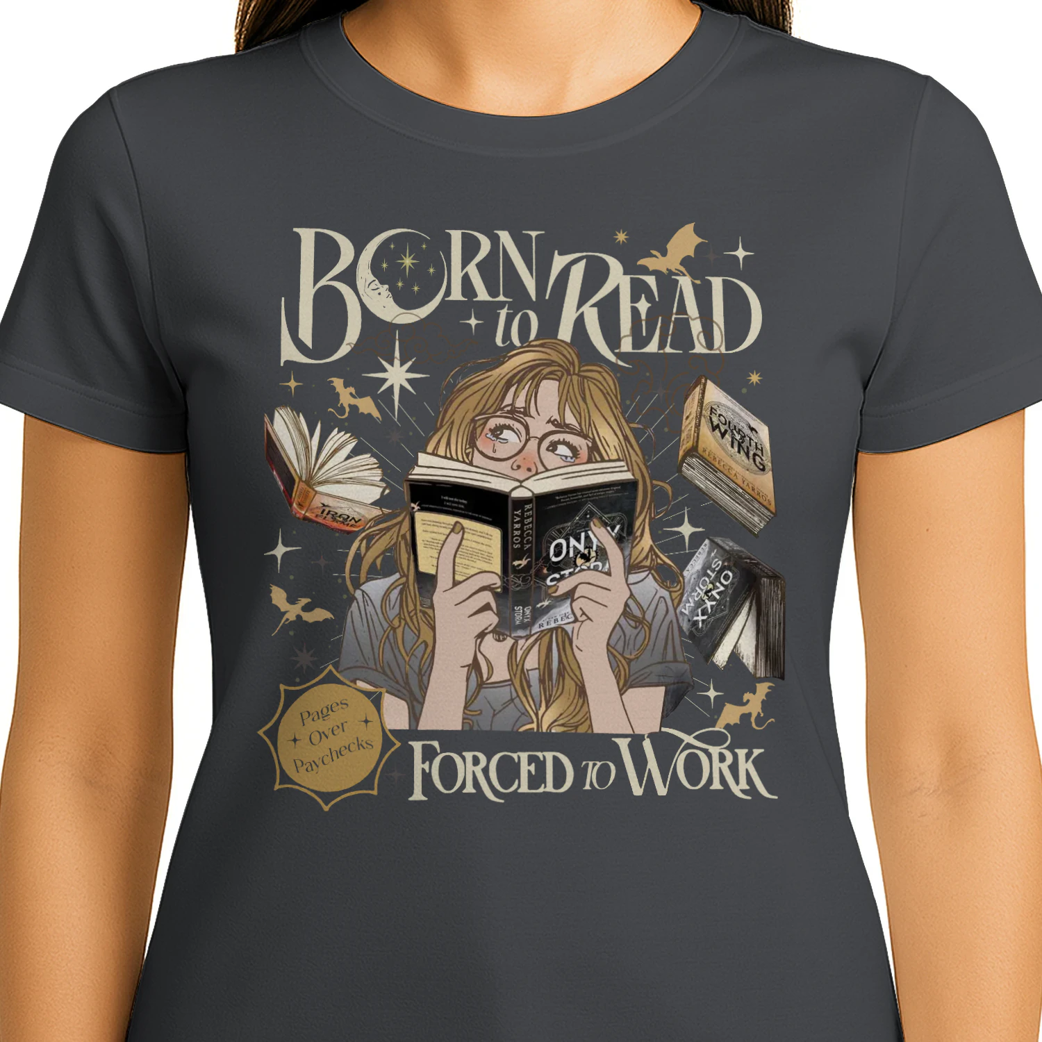 Born To Read For To Work Heavy Cotton T-shirt 1 Side, Fourth Wing Tee, Romantasy Book Shirt, Book Lover Gifts
