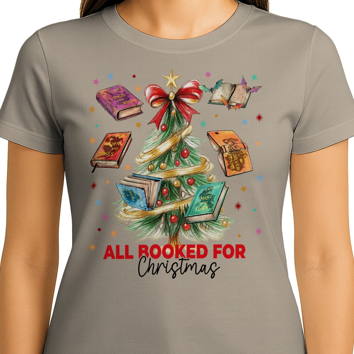 All Booked For Christmas Heavy Cotton T-shirt 1 Side, Acotar Series Gildan Tee, Fantasy Romance Book Shirt, Book Lover Gifts