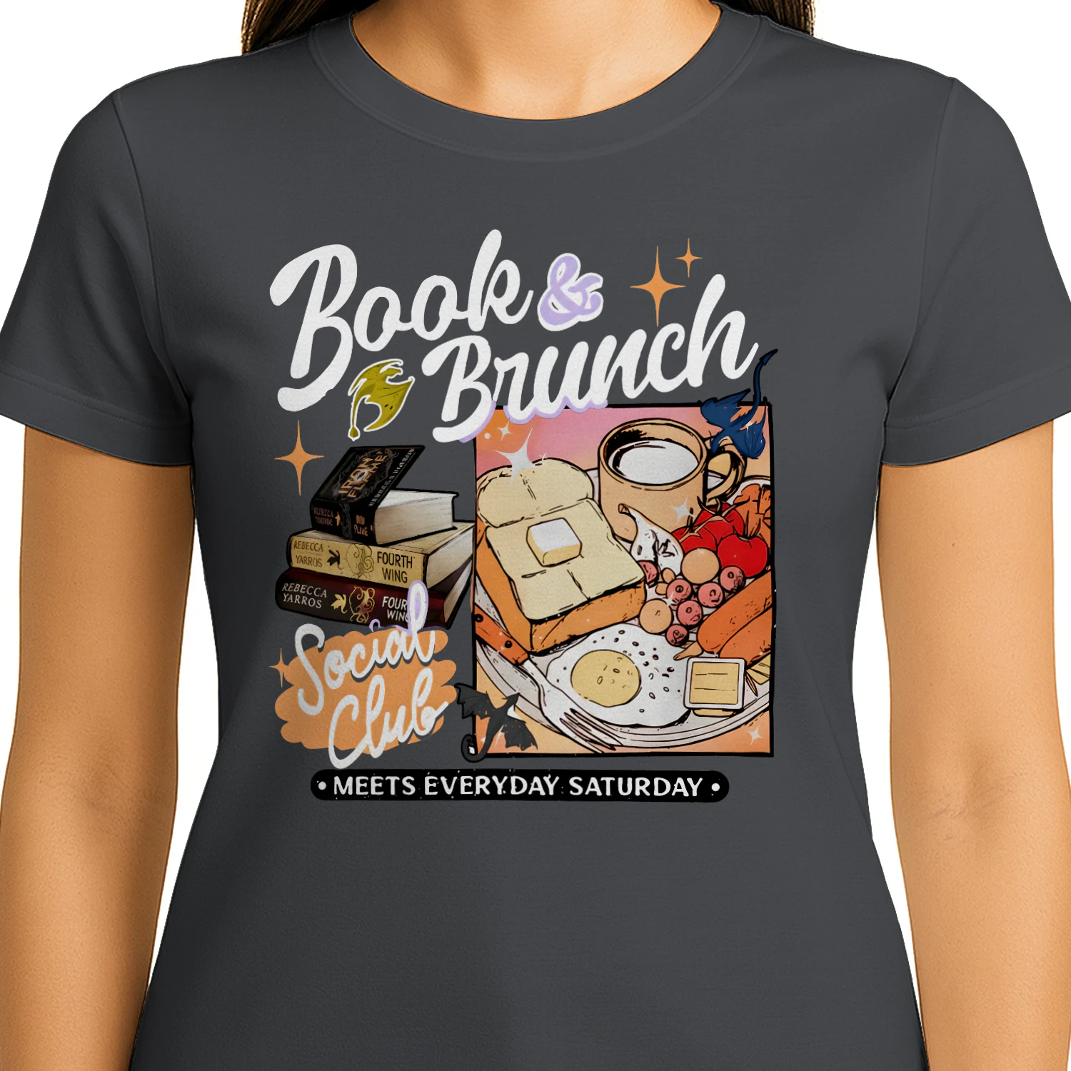Book Brunch Heavy Cotton Dark Colors T-shirt 1 Side, Social Club Gildan Tee, Readers Club Shirt, Book Lover Gifts