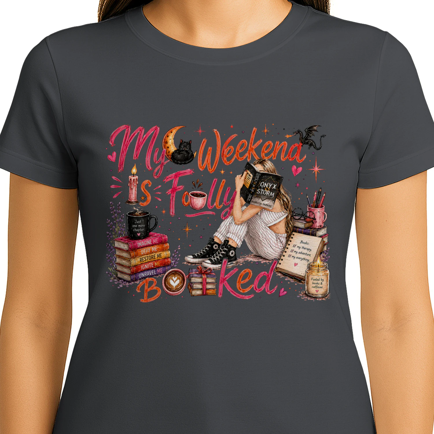 My Weekend Is Fully Booked Heavy Cotton Dark Colors T-shirt 1 Side, Onyx Storm Gildan Tee, Romantasy Shirt, Book Lover Gifts