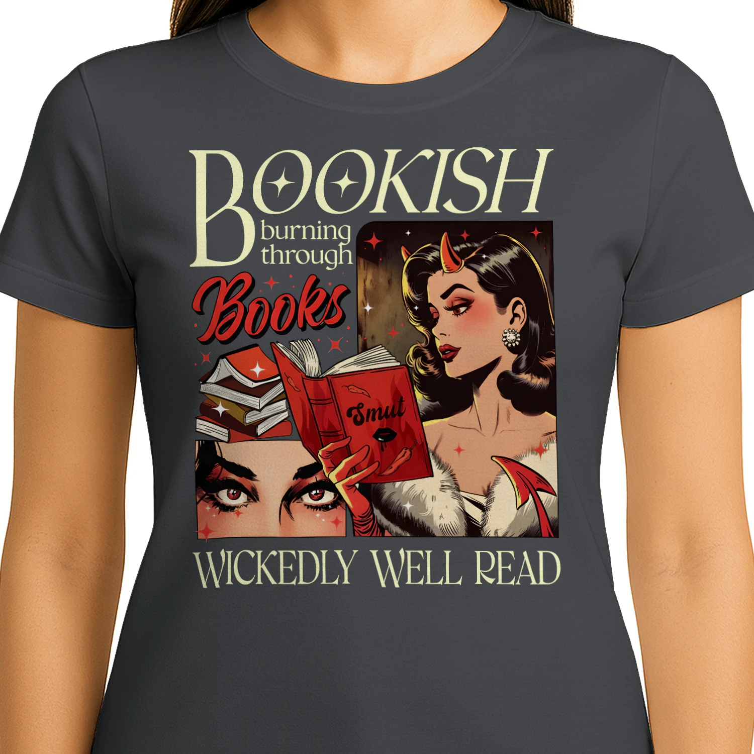 Bookish Burning Through Heavy Cotton Dark Colors T-shirt 1 Side, Wickedly Well Read Gildan Tee, Readers Club Shirt, Book Lover Gifts