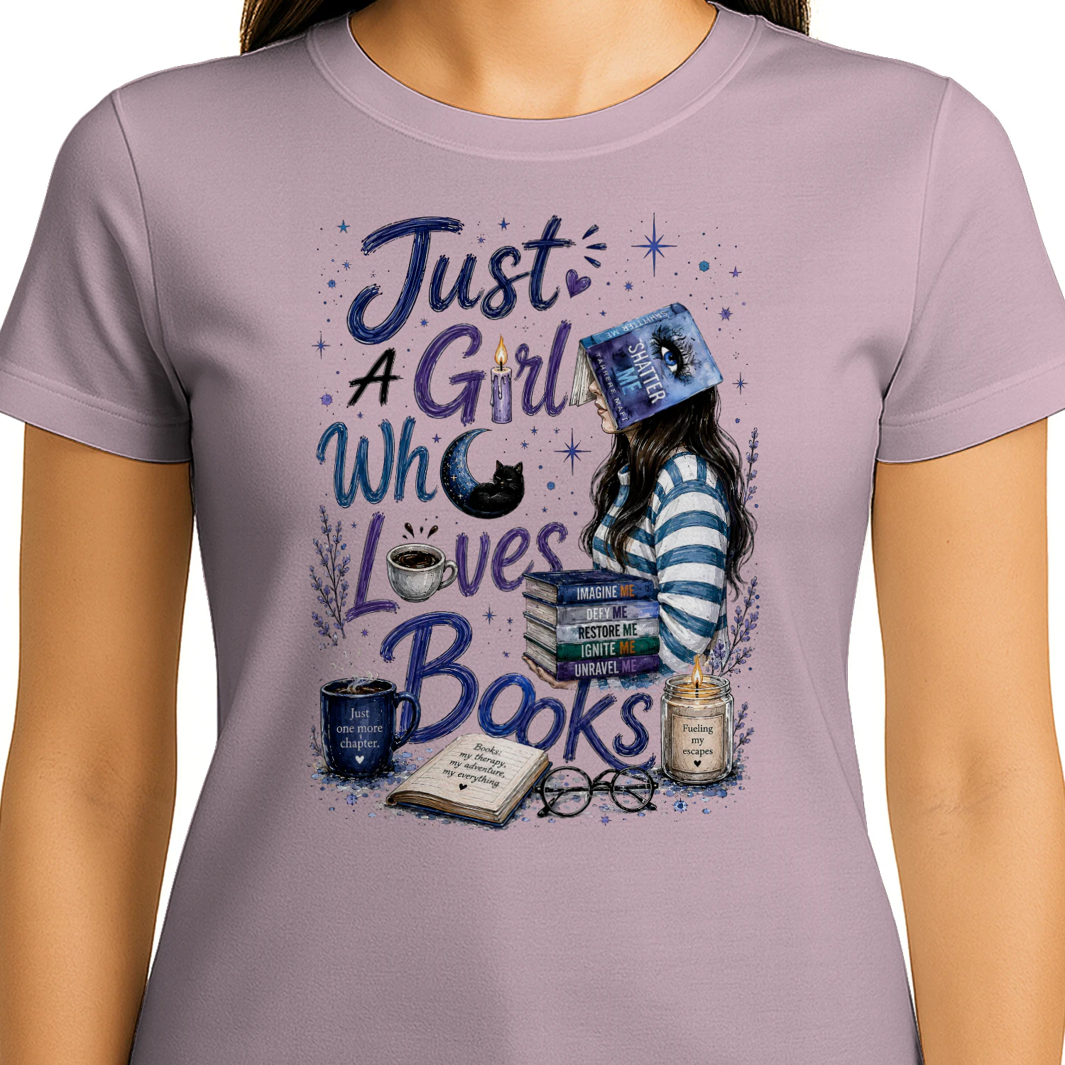 Just A Girl Who Lovers Books Heavy Cotton Light Colors T-shirt 1 Side, Shatter Me Gildan Tee, Romantasy Shirt, Book Lover Gifts