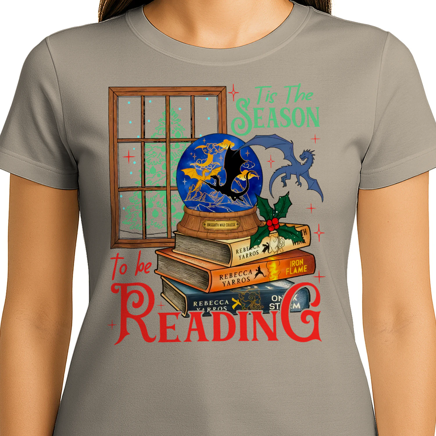 Tis The Season To Be Reading Heavy Cotton T-shirt 1 Side, Fourth Wing Series Gildan Tee, Romantasy Book Shirt, Book Lover Gifts